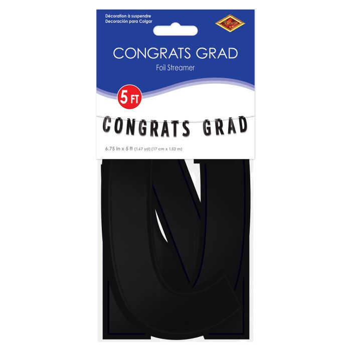 12 Pack Beistle Black Foil Graduation Streamers - Congratulations Grad Party Decorations for Graduation Ceremony, Party & School Events