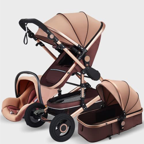 3 in 1 Baby Stroller with Aluminum Frame - Lightweight Folding Travel Pram for Newborns & Toddlers - Portable Standard Carriage with High Landscape View (Beige) | Perfect for Shopping, Travel & Daily Walks