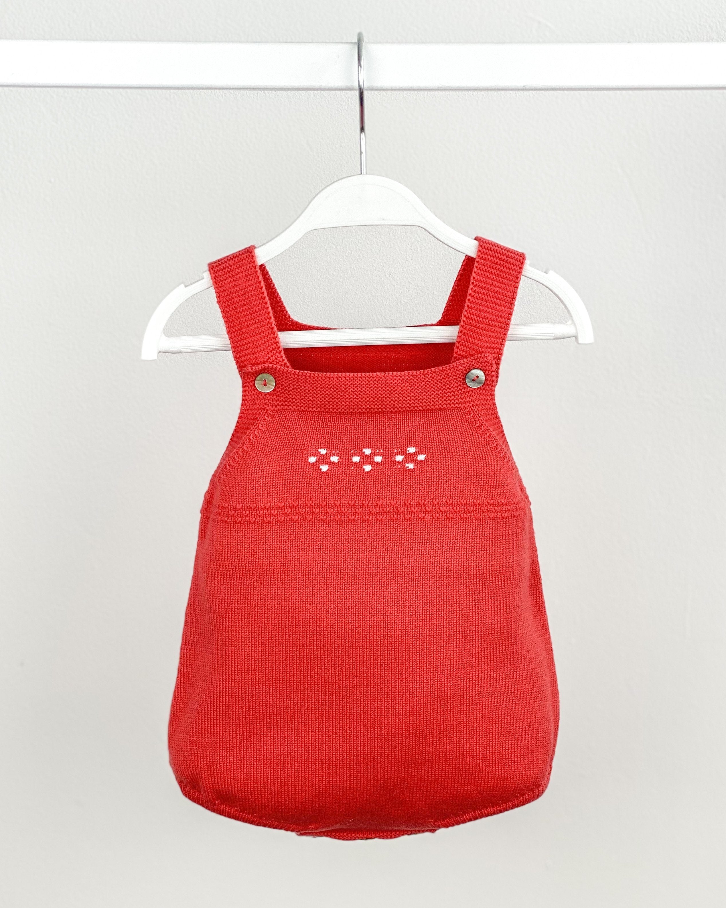 Classic Knitted Dungaree Romper for Women - Soft Stretchy Red Jumpsuit - Casual Outfit for Fall & Winter - Perfect for Coffee Dates, Shopping & Weekend Getaways