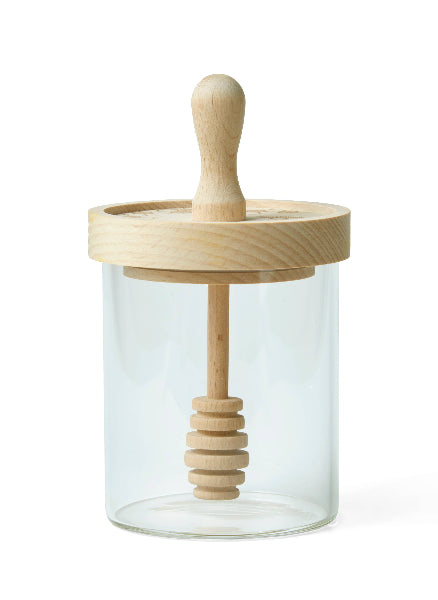 Premium Wooden Honey Dipper with Glass Jar - Natural Honey Stirrer & Drizzler for Tea, Coffee, Yogurt - Eco-Friendly Kitchen Gift Set for Home & Restaurant Use
