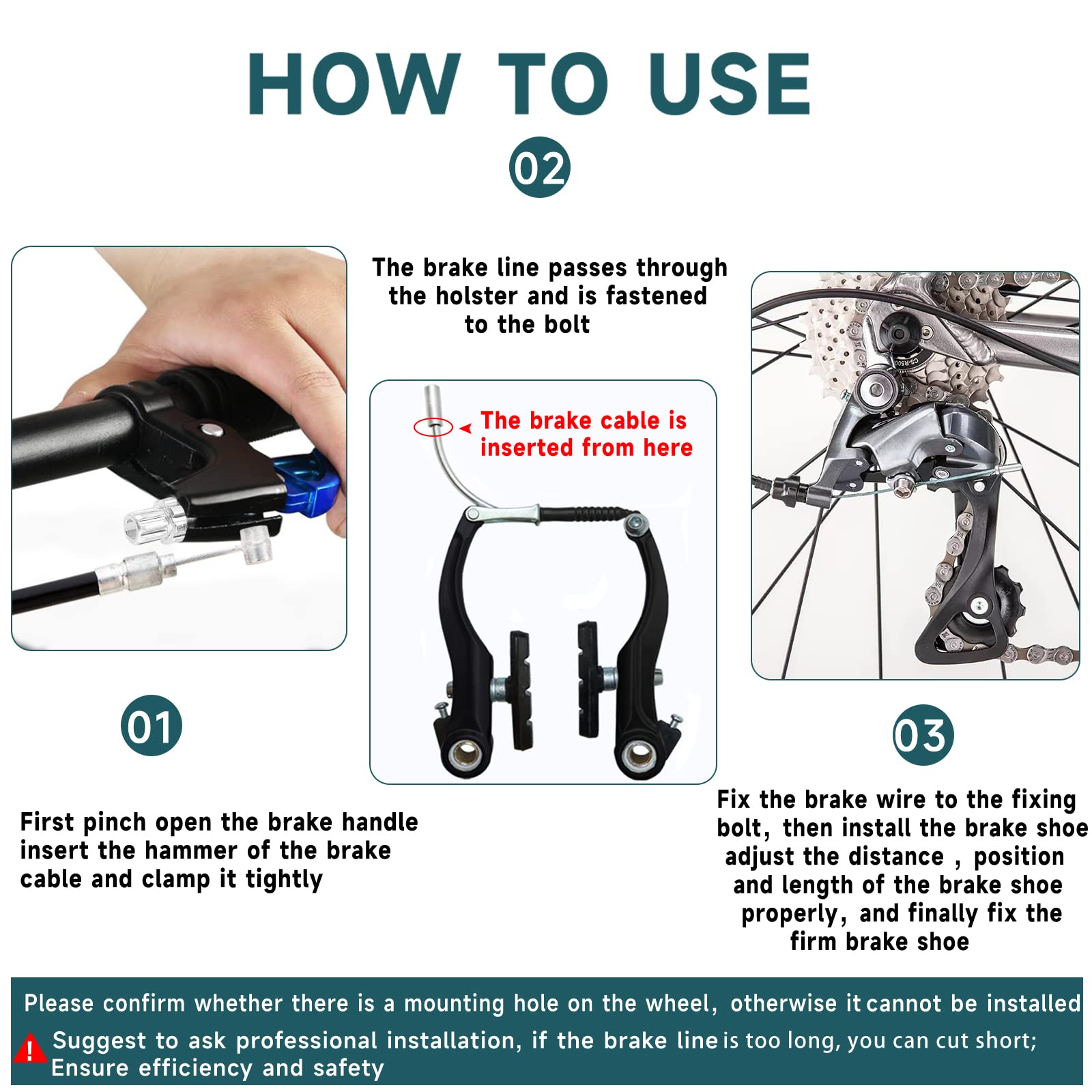 Universal Bike Brake Cable Set - Front & Rear Brake Wire for Mountain, Road & Common Bicycles | Durable Black Brake Cables with Free End Caps | Perfect for MTB, Commuting & Cycling Maintenance
