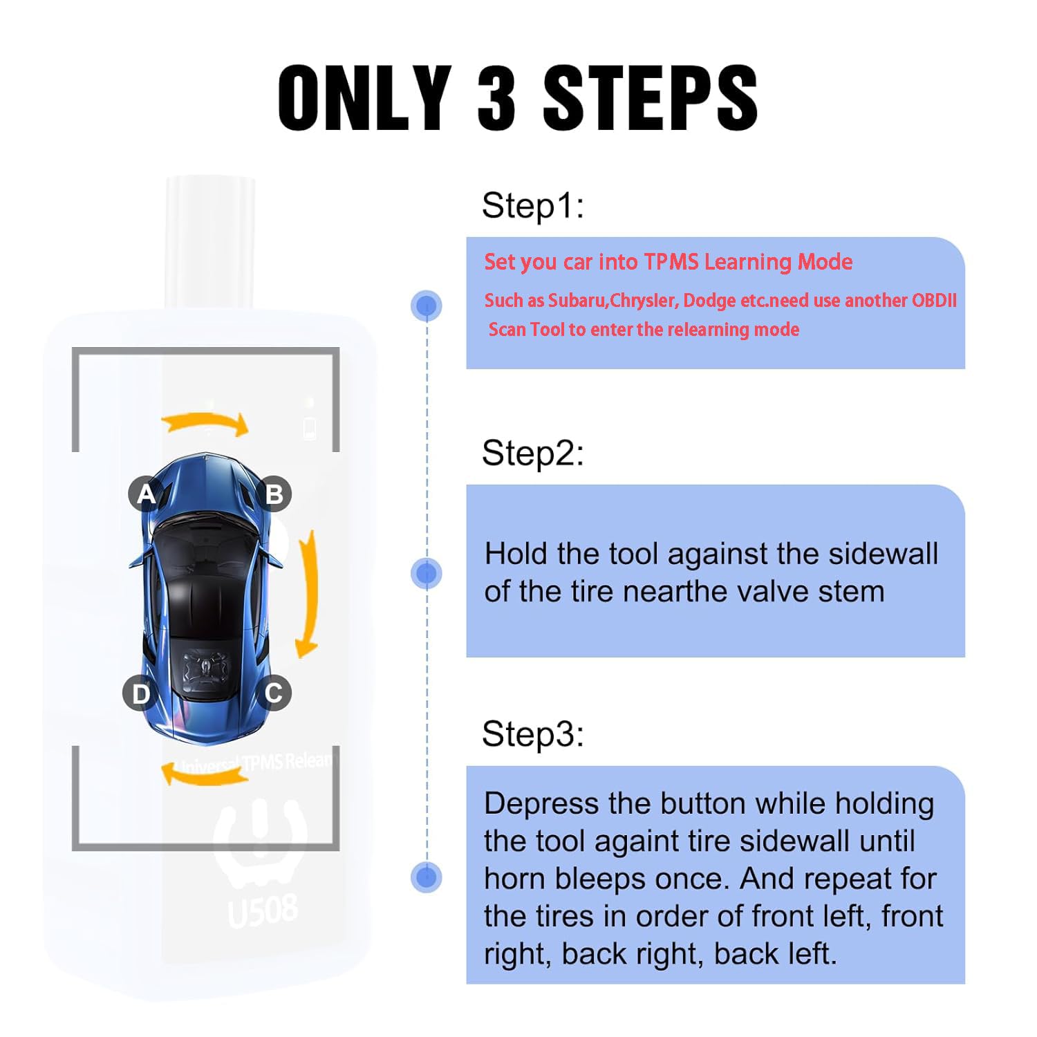 OBDResource TPMS Relearn Tool - Universal TPMS Reset Tool for Ford, Jeep, Dodge | Tire Pressure Monitor System Activation Tool U508 | Sensor Reset Tool for Easy Vehicle Maintenance | Perfect for DIY Car Repairs & Professional Auto Shops
