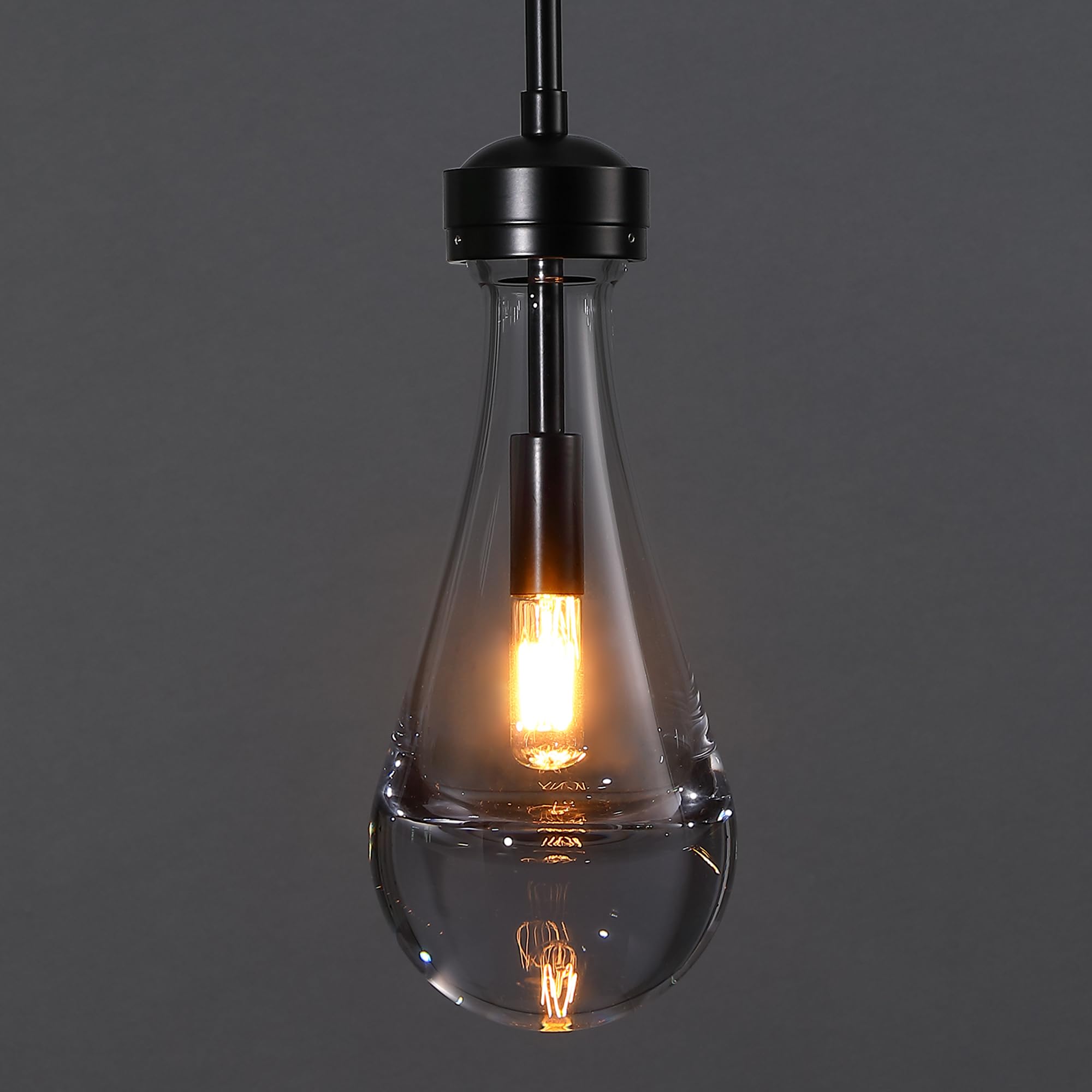 Hand-Blown Black Glass Pendant Light Fixture - Modern Raindrop Kitchen Island Lighting with Included Bulb | Perfect for Dining Tables, Kitchen Islands & Over Sinks | Durable Solid Glass Hanging Chandelier
