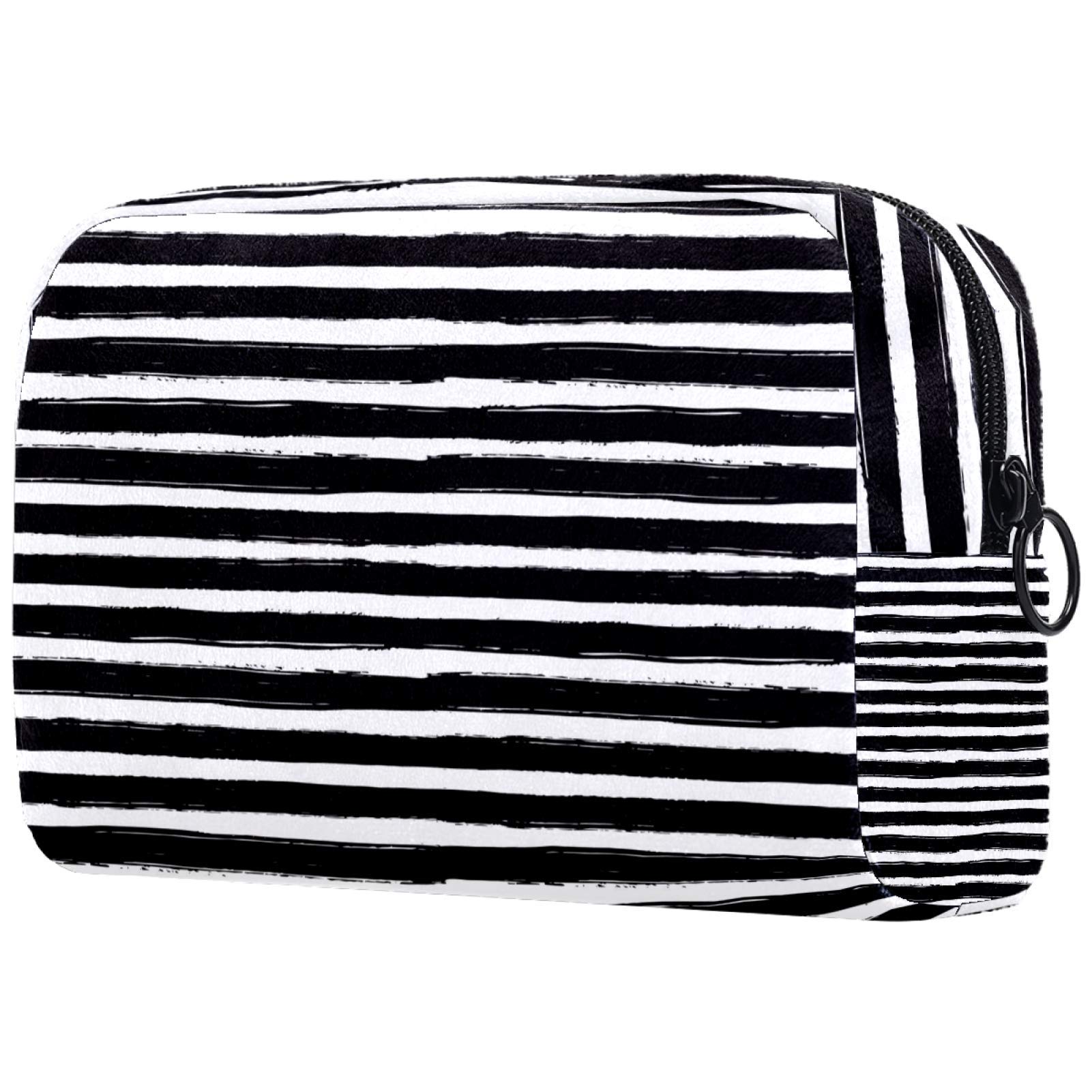 Stylish Waterproof Cosmetic Bag for Women - Large Capacity Makeup Organizer with Hand-Painted Black & White Stripes - Perfect for Travel, Gym & Daily Essentials Storage