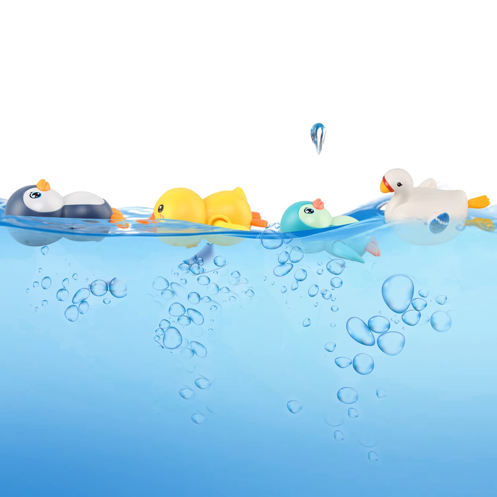 BelleStyle Wind Up Bath Toys for Kids - 4-Piece Floating Duck, Penguin, Swan & Clockwork Water Toys Set | Fun Bathtub, Pool & Swimming Play for Toddlers, Boys & Girls