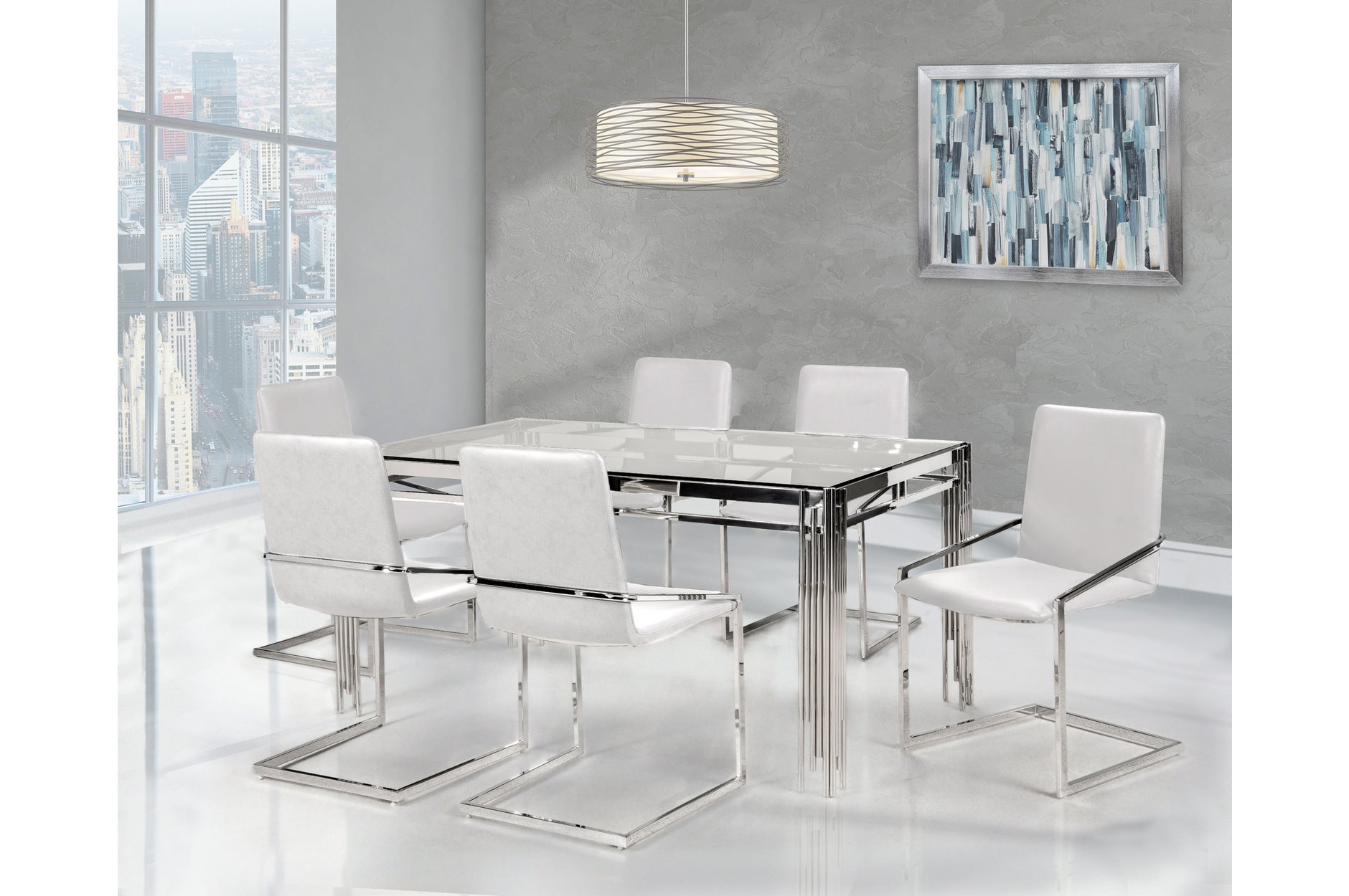 7-Piece Porfirio Dining Set with Jasmine White Side Chairs - Perfect for Family Dinners, Entertaining Guests & Modern Dining Rooms