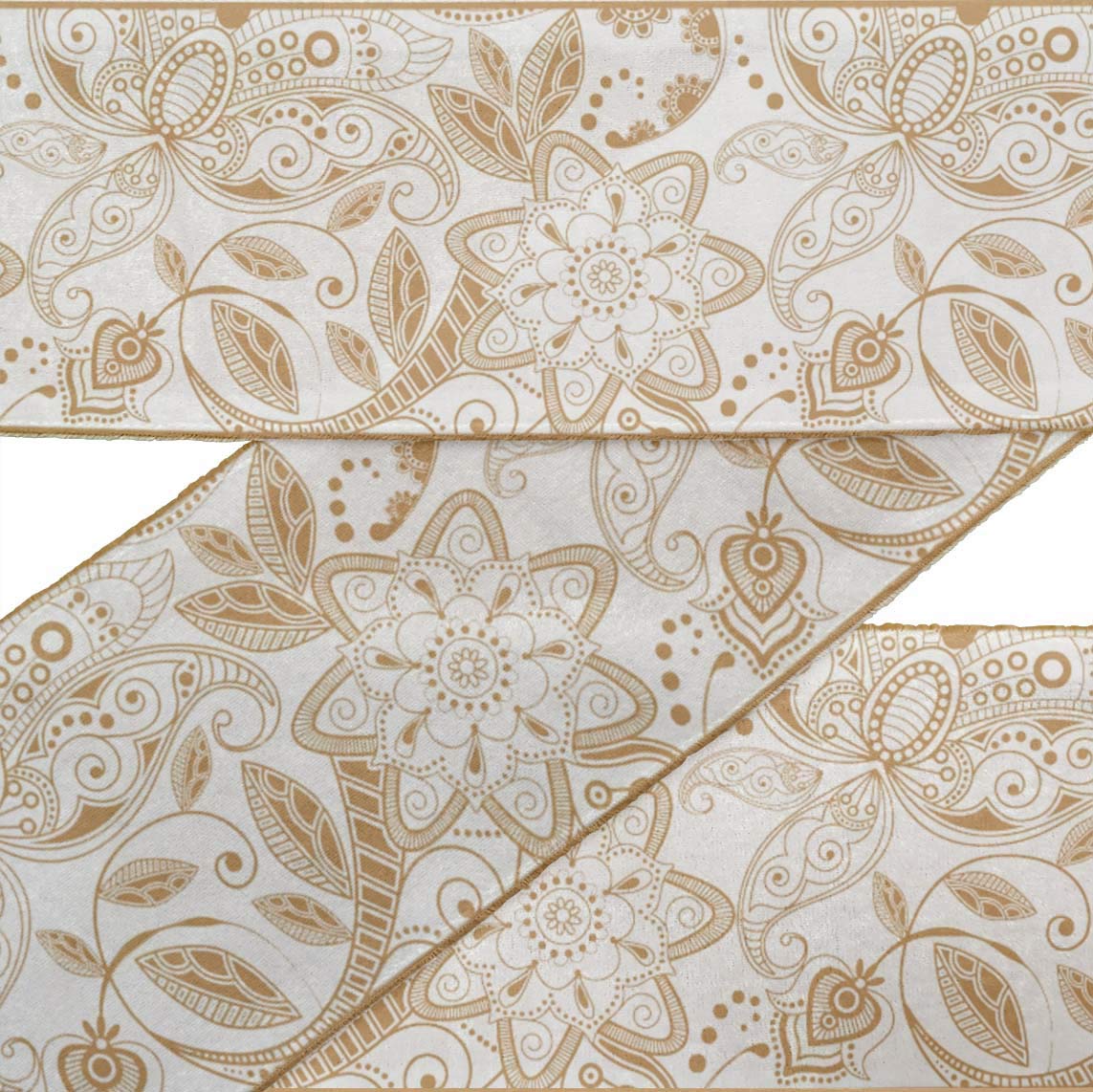 White Leaves & Floral Velvet Ribbon Trim - 3 Inch x 9 Yards Decorative Lace for Sewing, Crafts, DIY Accessories | Perfect for Gift Wrapping, Scrapbooking & Home Decor