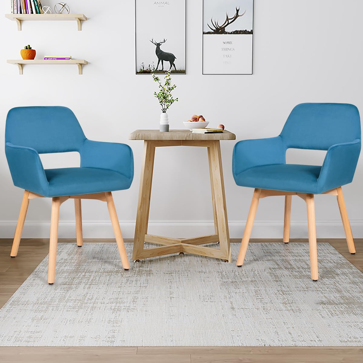 Giantex Set of 2 Velvet Dining Chairs with Wood Legs - Modern Accent Chairs for Living Room, Bedroom & Dining Room - Non-Slip Foot Pads & X-Shaped Support - Comfortable Upholstered Armchair (Turquoise, 2-Pack) - Perfect for Small Spaces, Home Office & Guest Seating