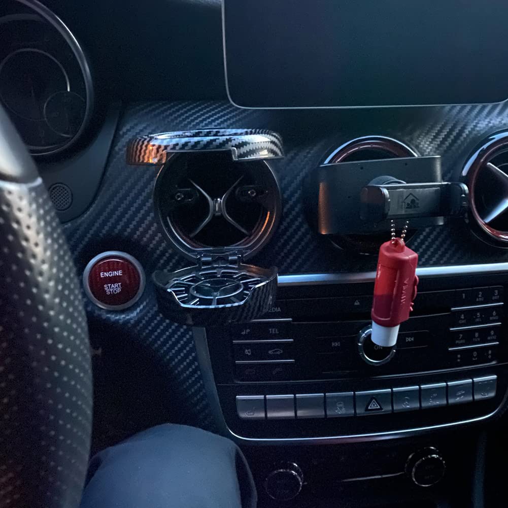 SEADEAR Car Air Vent Cup Holder - Foldable Drink Holder for Coffee, Bottles & Cans - Universal Fit for Mercedes Benz A/B/C/E/GLC/V260S (Carbon Fiber Pattern) - Perfect for Road Trips & Commuting