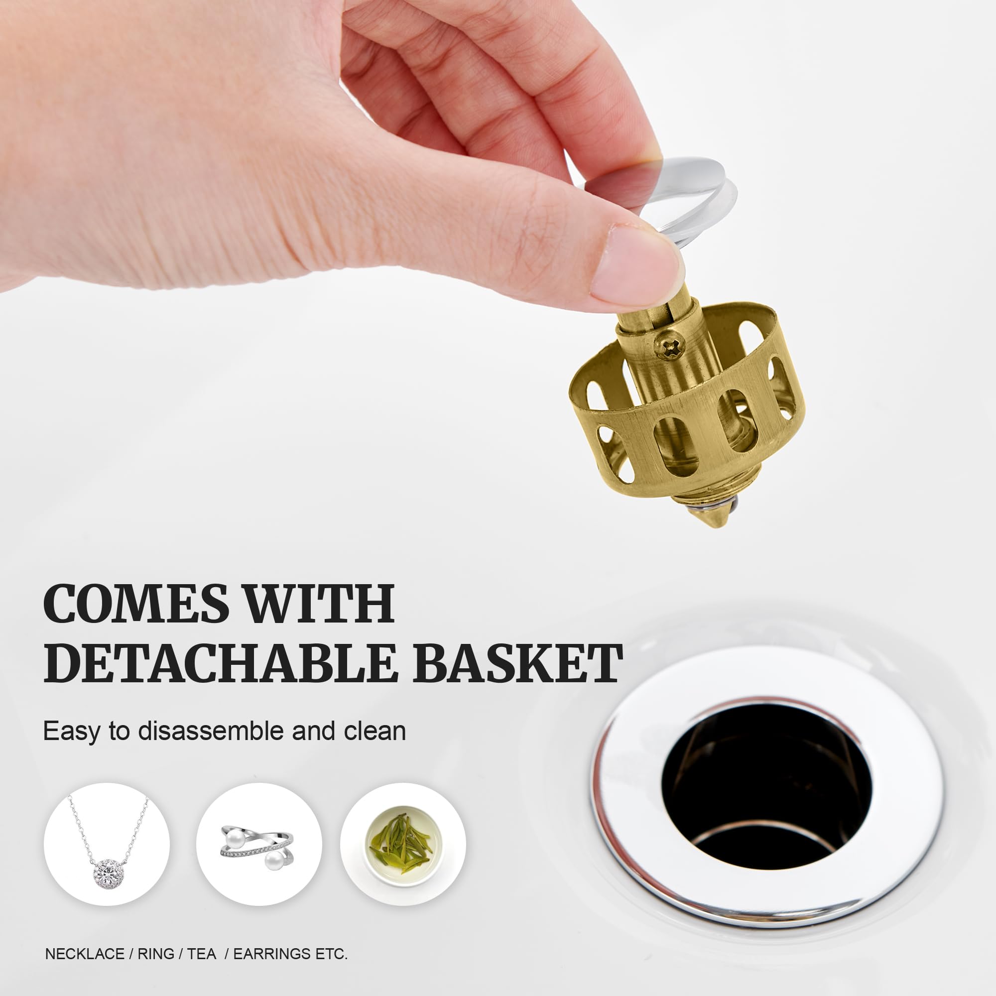 Chrome Pop-Up Sink Drain Stopper with Overflow & Detachable Basket - Small Metal Drain Strainer for Bathroom Vessel Sinks & Vanity Basins - Perfect for Modern Home Decor & Bathroom Renovations