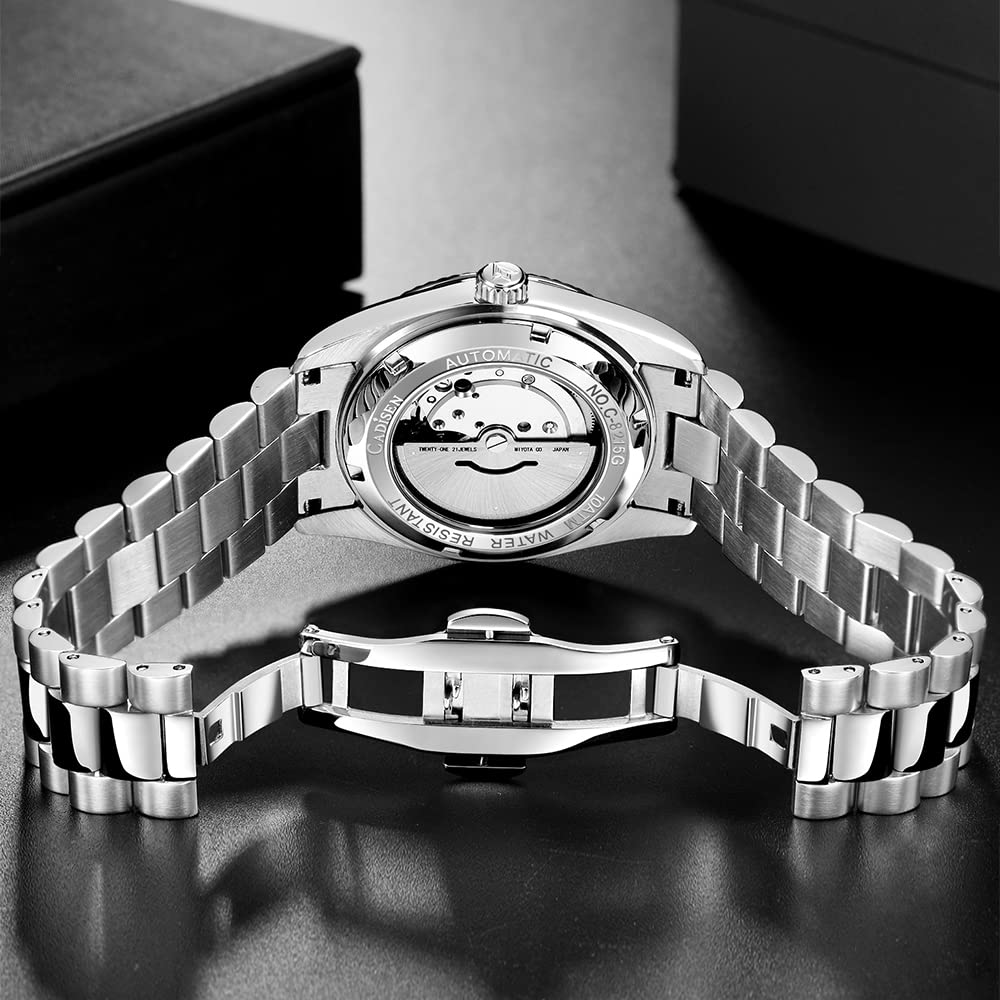 CADISEN Men's Automatic Watch - Sapphire Crystal Luxury Mechanical Wristwatch, Stainless Steel Waterproof Dress Watch for Business & Casual Wear | Perfect for Office, Dating & Formal Events