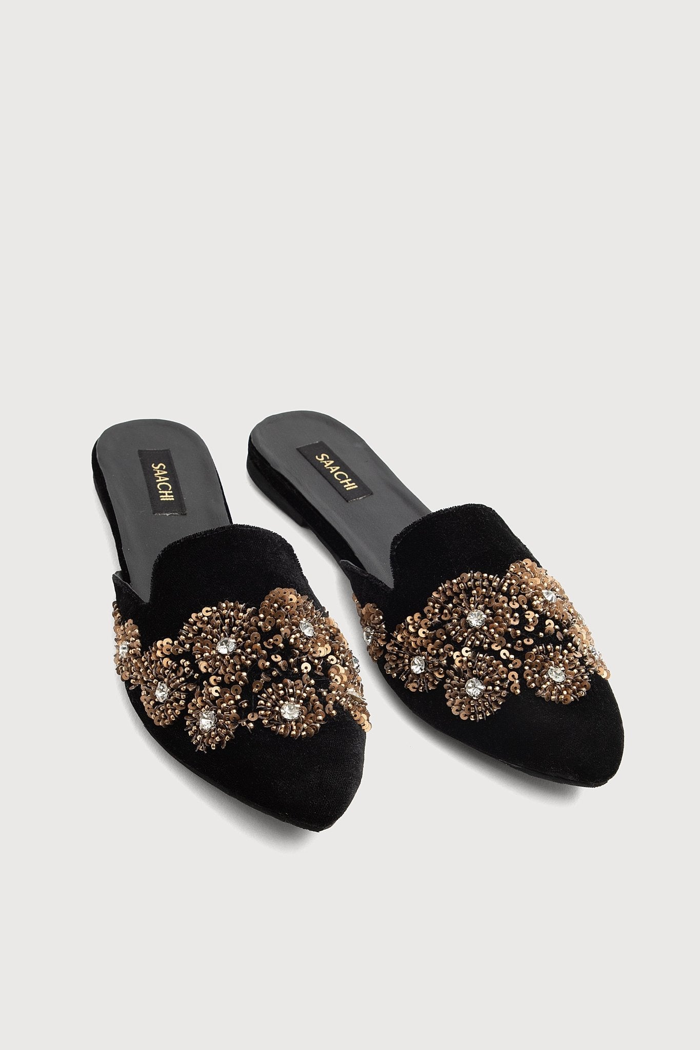 Sparkly Sequined Floral Velvet Slides for Women - Comfortable House Slippers for Indoor/Outdoor Wear - Perfect for Lounging, Parties, and Special Occasions