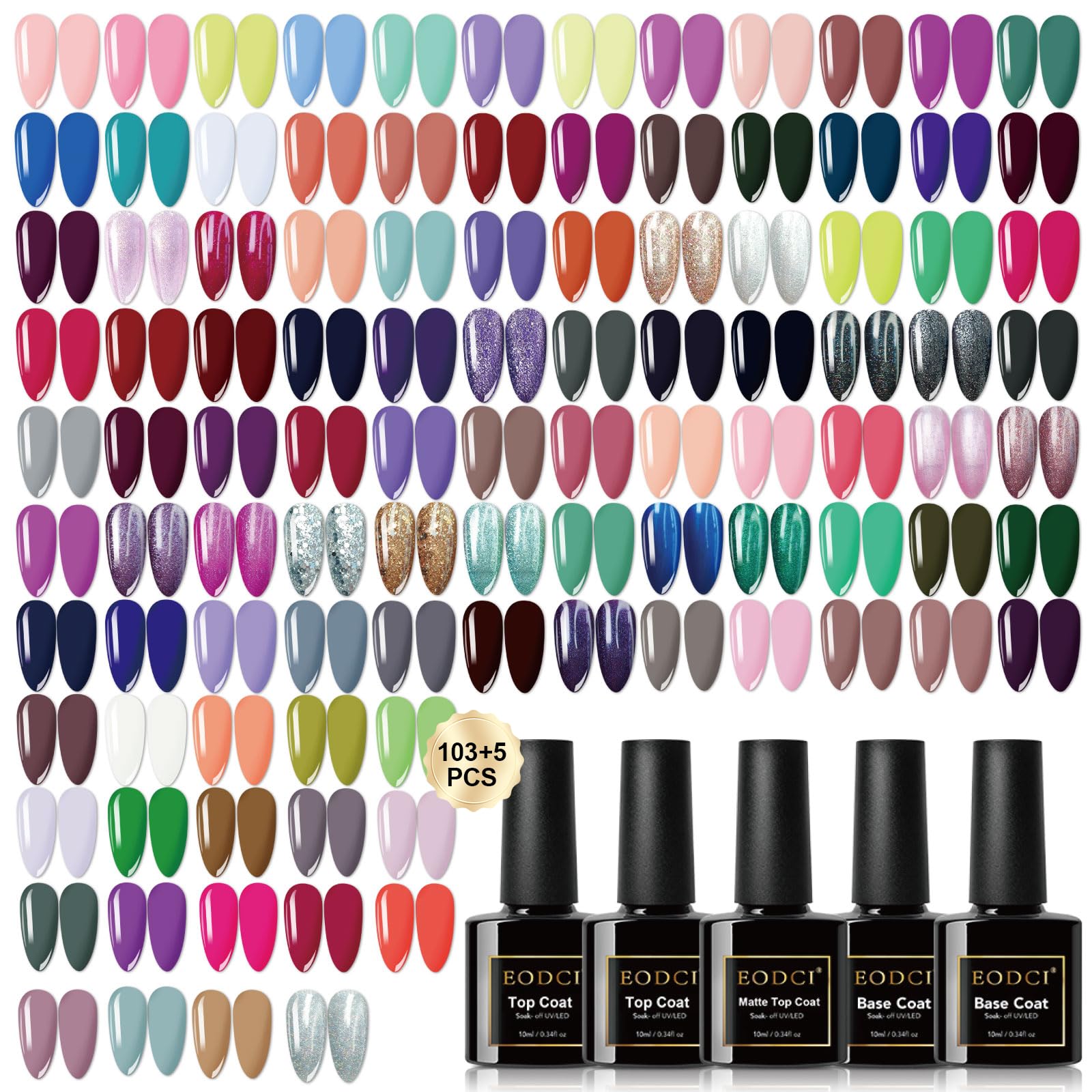 103 Colors Gel Nail Polish Set - Long Lasting Soak Off UV LED Nail Art Kit with Base Coat, Glossy & Matte Top Coat for Salon & Home Manicure | Perfect for Nail Art Designs, DIY Nails & Professional Use