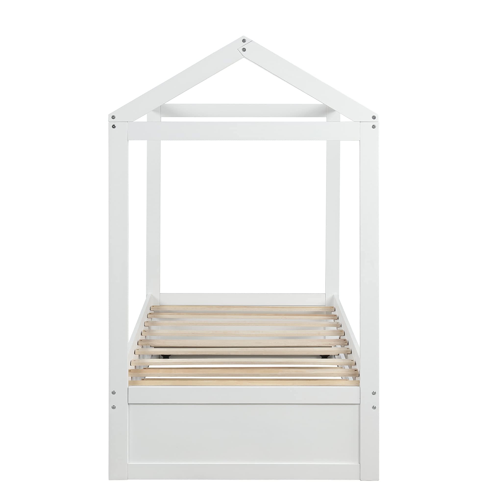 Twin House Daybed for Kids & Toddlers - Wooden Bed Frame with Trundle & Roof - Convertible Sofa Bed - Perfect for Bedrooms, Playrooms & Sleepovers