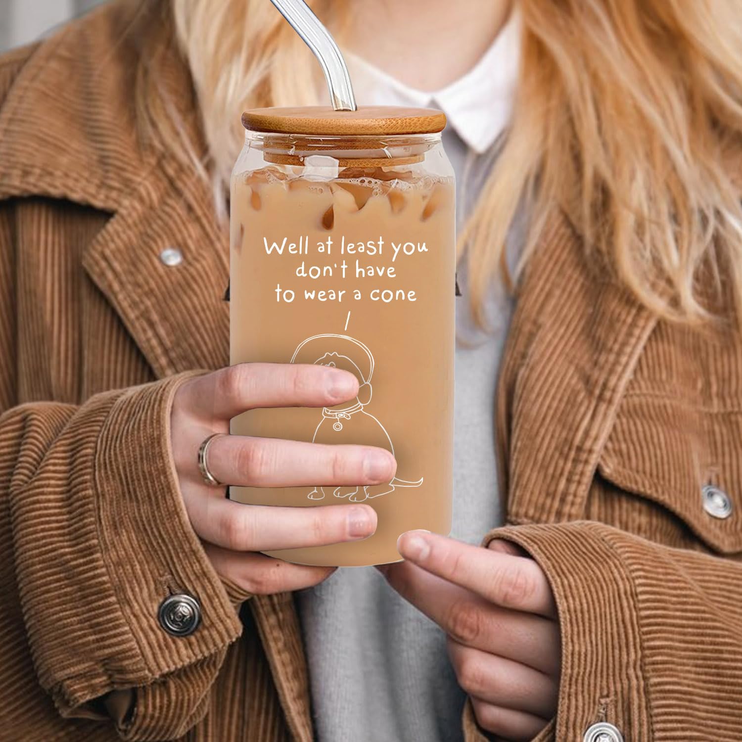 16oz Glass Coffee Cup with Bamboo Lid & Straw - Funny Breakup & Divorce Gift for Women, Get Well Present After Surgery - Perfect for Iced Coffee, Smoothies & Relaxing at Home