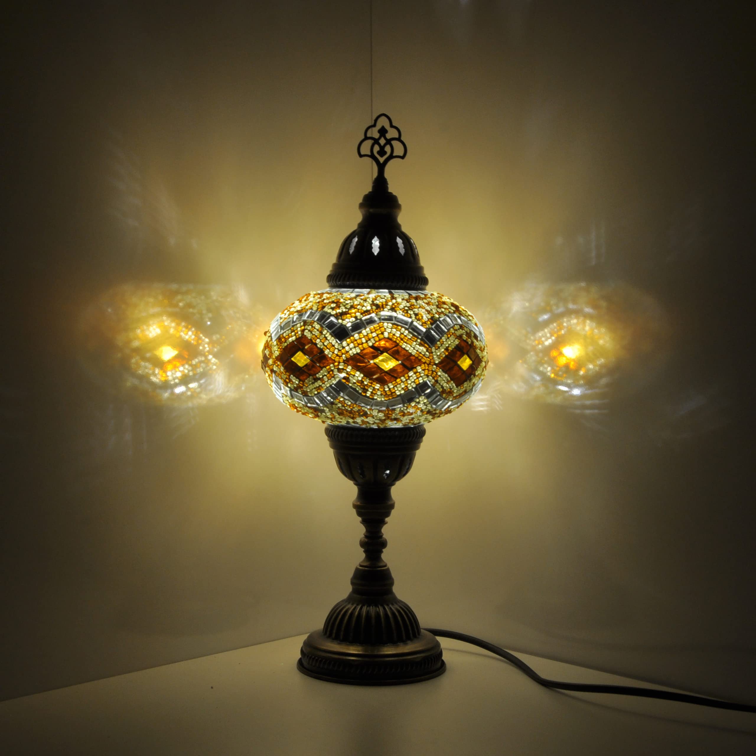 10 Styles Mosland Handmade Turkish Mosaic Table Lamp - Bronze Base Moroccan Tiffany Night Light with LED Bulb for Bedroom, Living Room & Home Decor | Brown Glass Lamp for Cozy Ambiance & Romantic Lighting