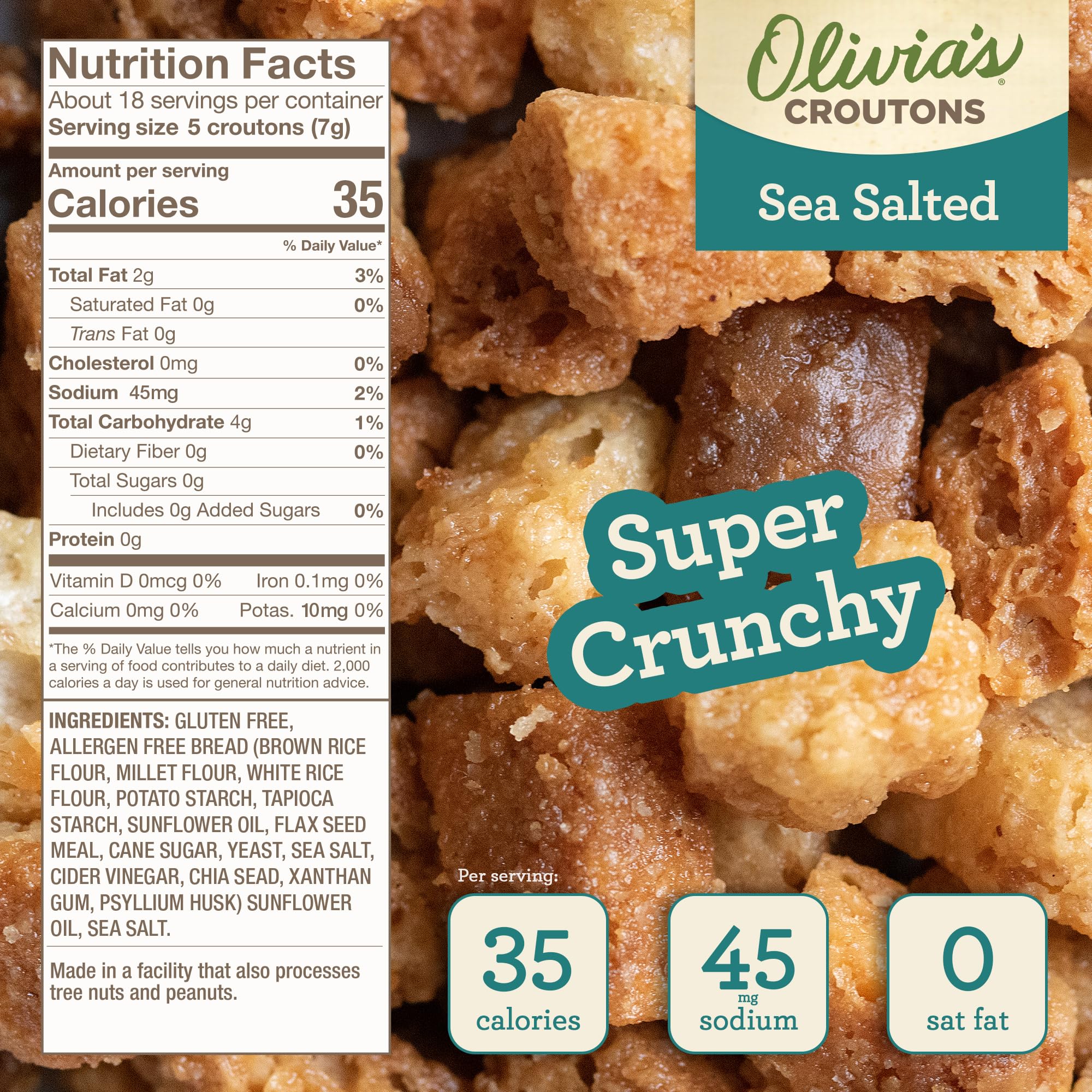 Olivia's Gluten Free Croutons Combo Pack - Garlic & Sea Salt Flavored - Made from Ancient Grain Artisan Bread - Vegetarian, Non-GMO, USA Made - 4.5oz (2 Pack) - Perfect for Salads, Soups & Charcuterie Boards