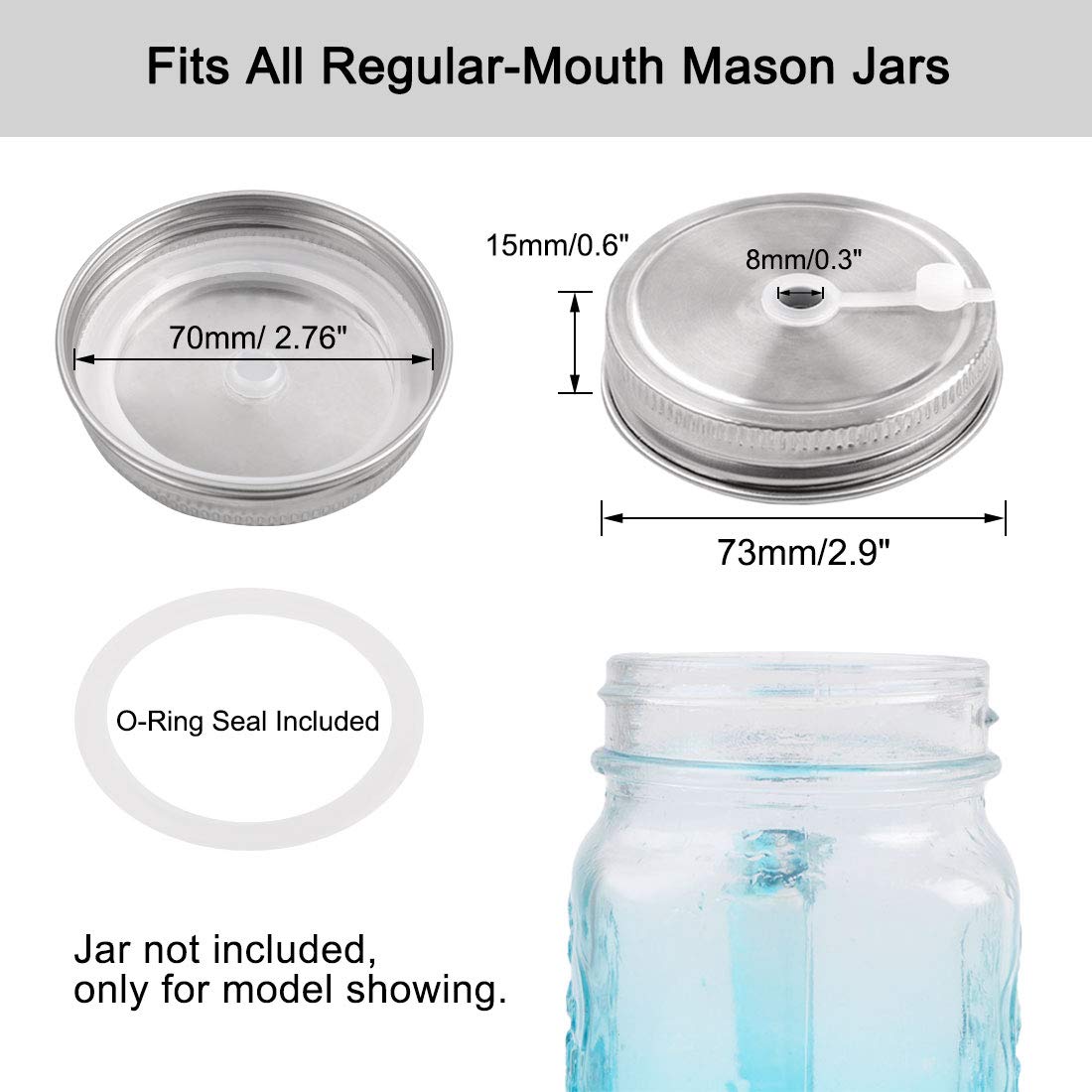 Stainless Steel Mason Jar Lids with Straw Hole - 6 Pack Regular Mouth Canning Lids for Drinking, Food Storage & Meal Prep - Perfect for Iced Coffee, Smoothies, Juice & DIY Mason Jar Crafts