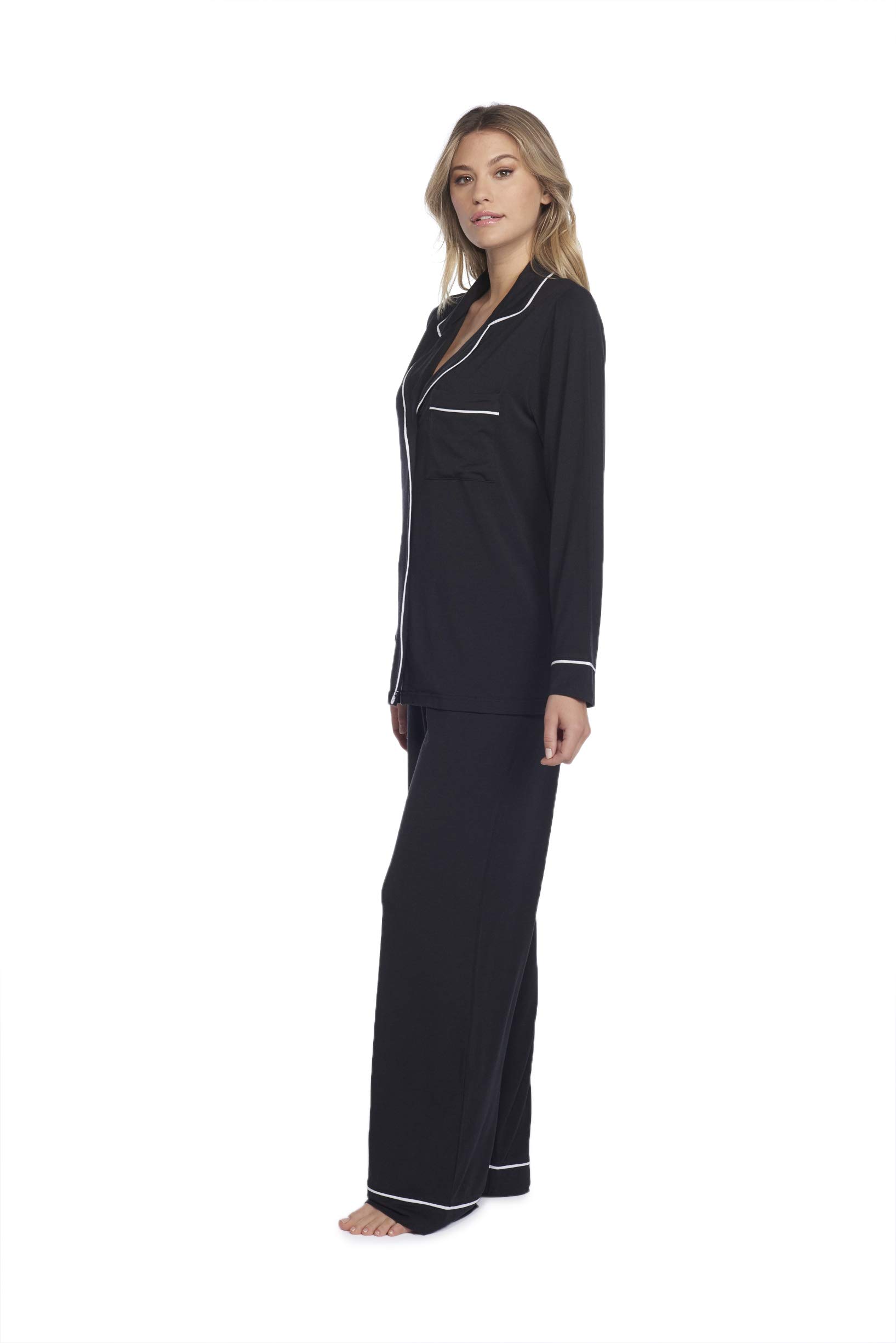 Barefoot Dreams Women's Cozy Luxe Milk Jersey Piped Pajama Set - Soft Sleepwear for Relaxing at Home & Lounging