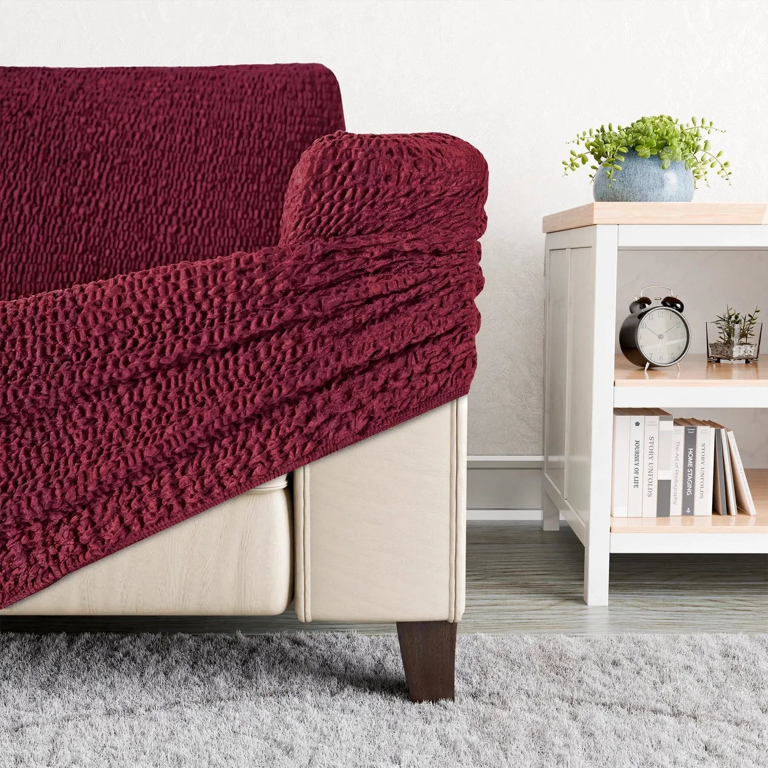 2 Seater Recliner Slipcover - Soft Velvet Stretch Sofa Cover with Elastic Hem, Perfect for Living Room Furniture Protection and Style Upgrade