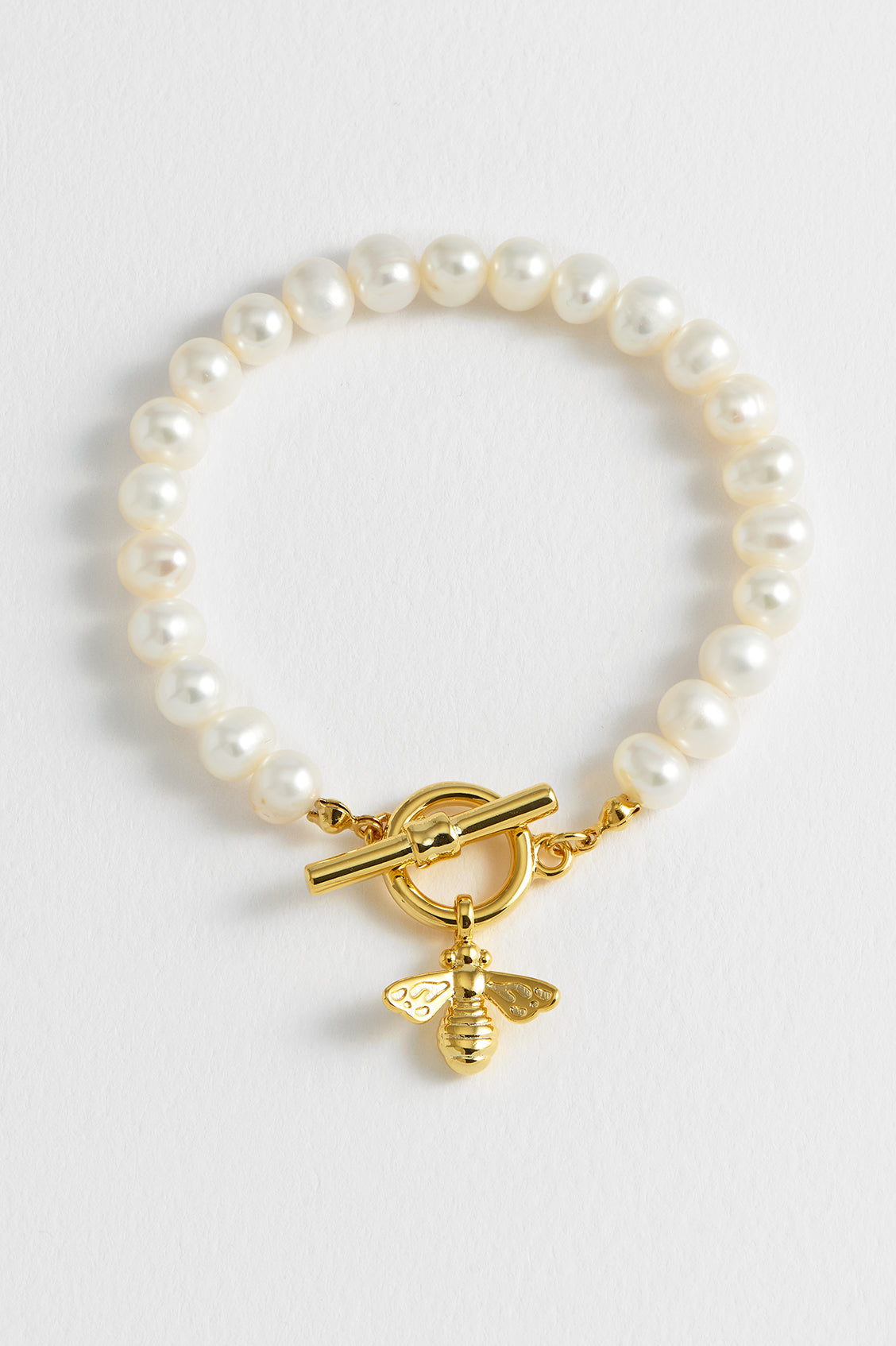 Elegant Pearl Bumble Bee T-Bar Bracelet for Women - Dainty Gold Bee Charm Jewelry Gift for Her - Perfect for Valentine's Day, Anniversary & Everyday Wear