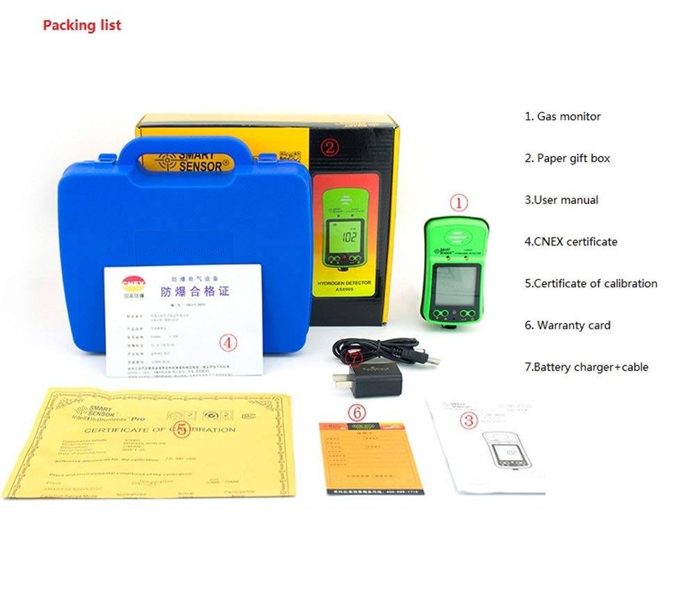 Portable H2 Gas Detector - 0-1000ppm LCD Digital Hydrogen Gas Monitor with Rechargeable Battery & Alarm - Handheld Hydrogen Meter Tester for Industrial Safety, Laboratory & Leak Detection
