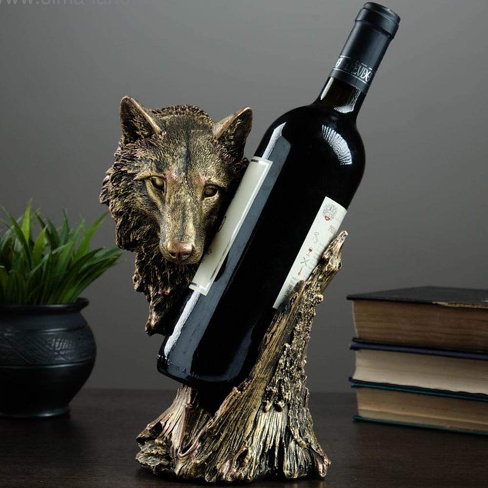 Wolf Wine Bottle Holder - Elegant Kitchen Countertop Decor & Wine Rack - Best Wine Accessories & Unique Wine Gifts - Perfect for Kitchen Decor, Bar Counter, Dining Room & Housewarming Gifts