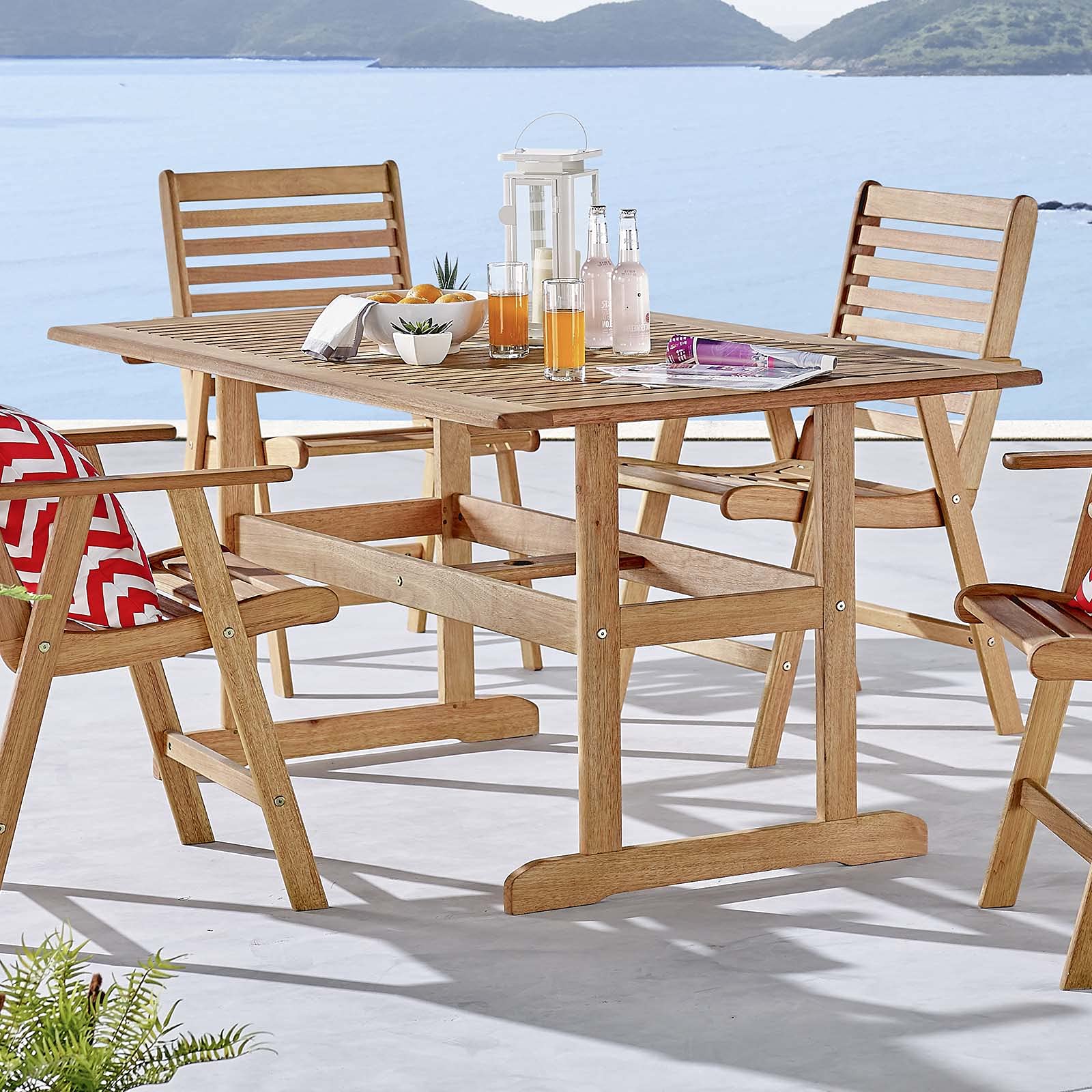 Modern Brown Wooden Rectangular Lounge Dining Table - Perfect for Outdoor Patio, Balcony, Cafe & Bistro Settings