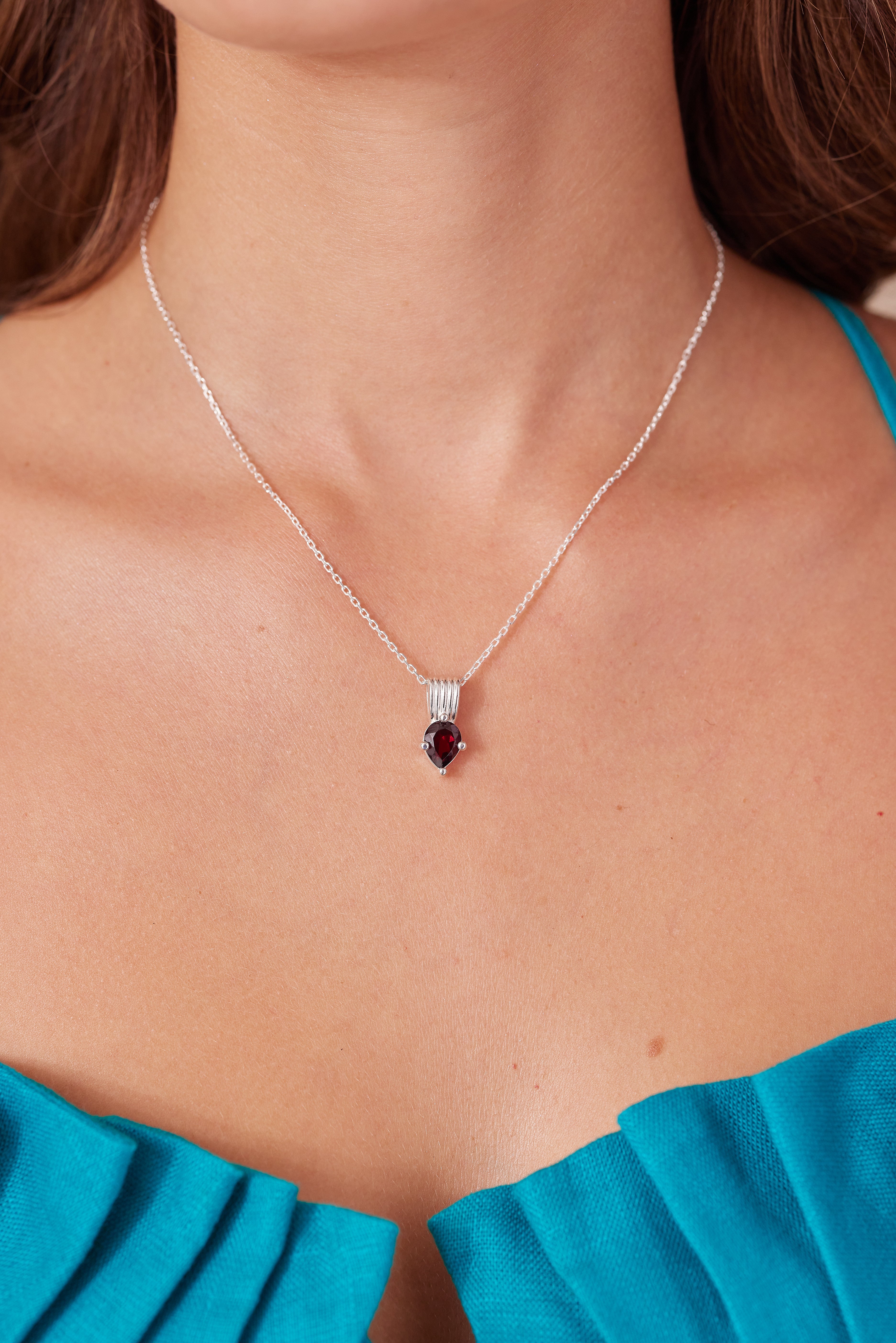 Amie Rhodolite Silver Necklace for Women - Elegant Gemstone Jewelry Gift for Birthday, Anniversary & Special Occasions