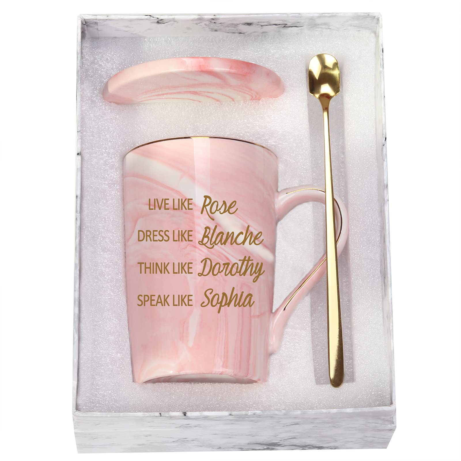 Golden Girls Coffee Mug 14oz - Best Friendship Gifts for Women, Wife, BFF - Birthday Present with Gift Box - Live Like Rose, Dress Like Blanche, Think Like Dorothy, Speak Like Sophia - Perfect for Office, Home & TV Show Fans
