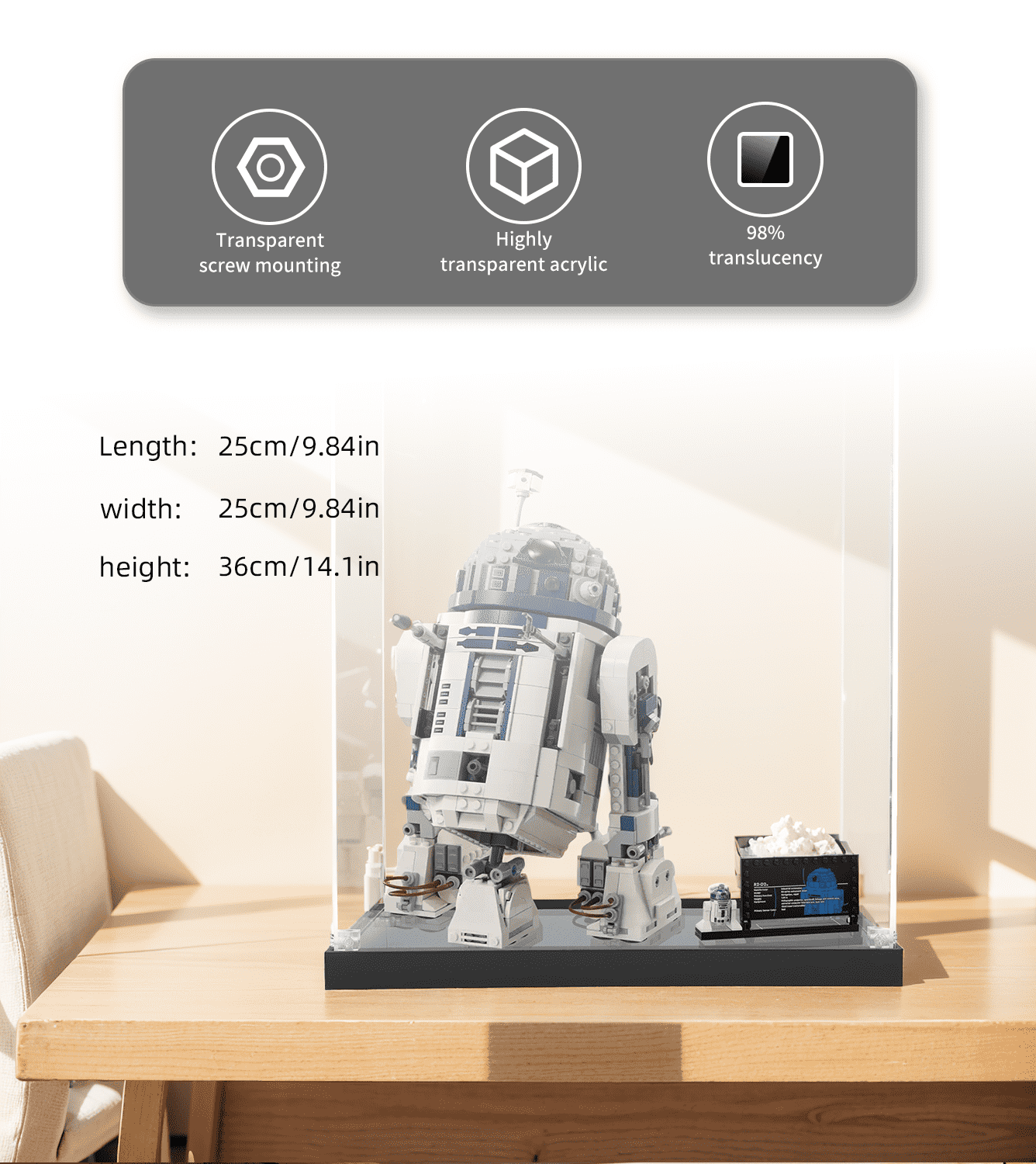 LEGO Buildable R2-D2 75379 Display Case - Clear Acrylic Showcase for Star Wars Collectibles - Perfect for Home Decor, Office Display & Gift Giving