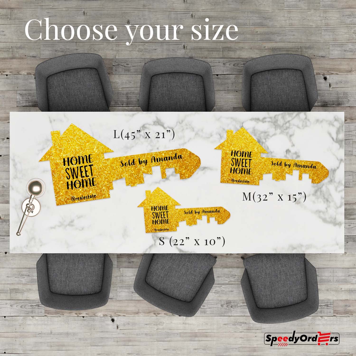Custom Photo Props - Giant Realtor Key with Gold Sparkle (Size L) - Real Estate Sold Sign, Marketing Supplies & Closing Gifts for Agents - Perfect for Open Houses, Client Celebrations & Social Media Promotion
