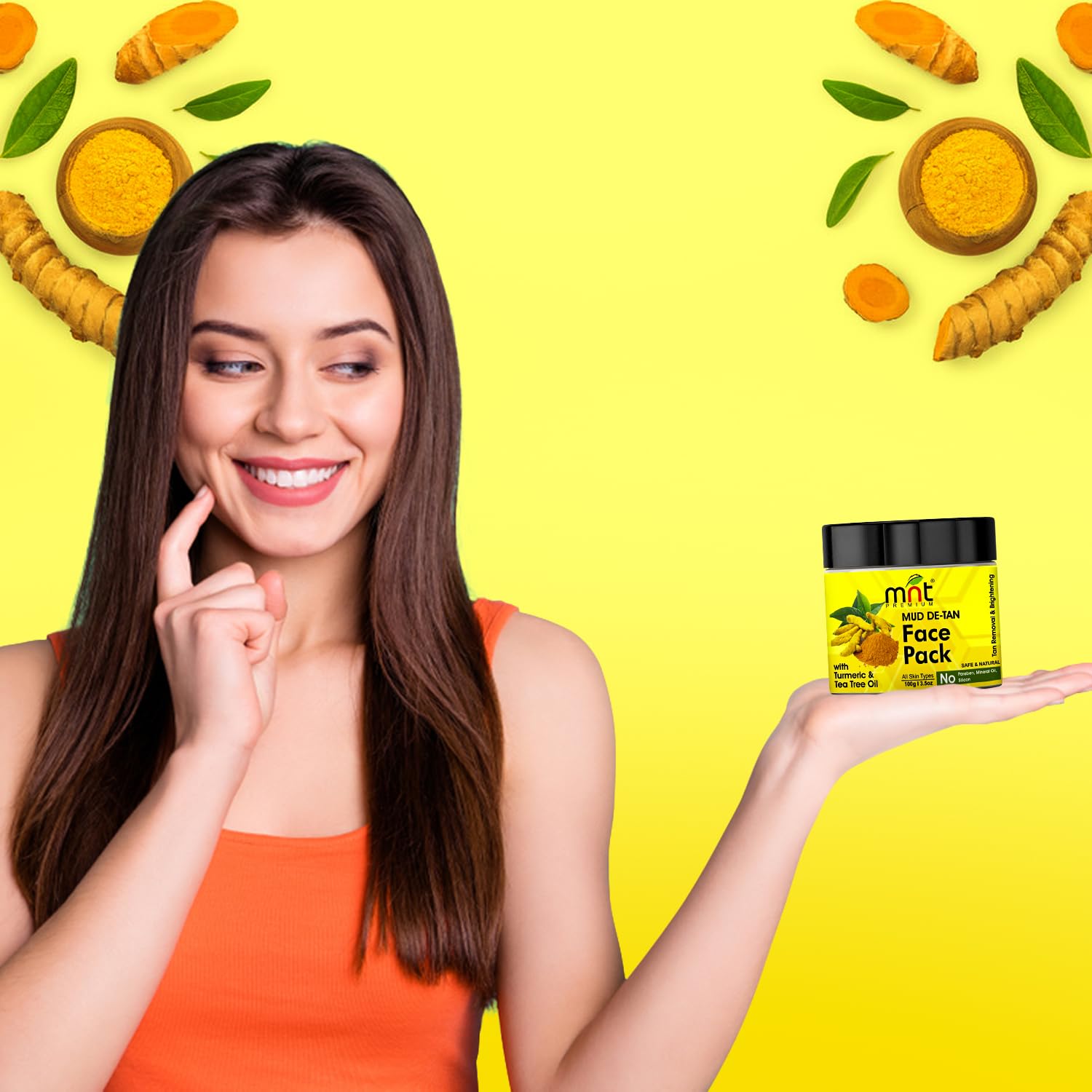 Natural MNT Mud De-Tan Face Pack with Turmeric & Tea Tree Oil - Tan Removal & Skin Brightening for All Skin Types | 100g | Perfect for Post-Sun Care & Glowing Skin