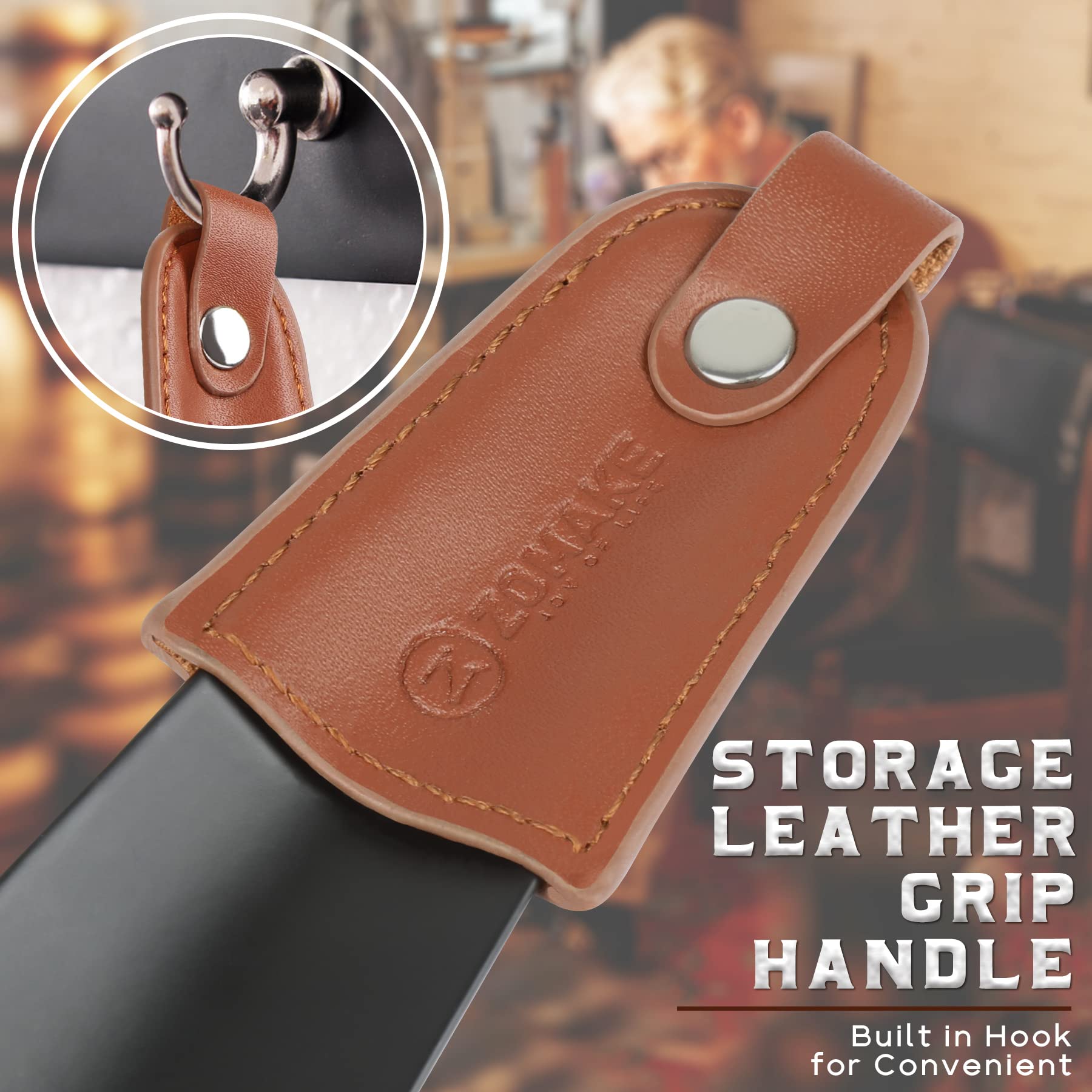 ZOMAKE 6.7 Inch Stainless Steel Shoe Horn with Leather Handle - Compact Travel Shoehorn for Men, Women, Seniors & Kids - Durable Metal Shoe Helper for Easy Dressing (Black) | Perfect for Travel, Home Use & Elderly Foot Care