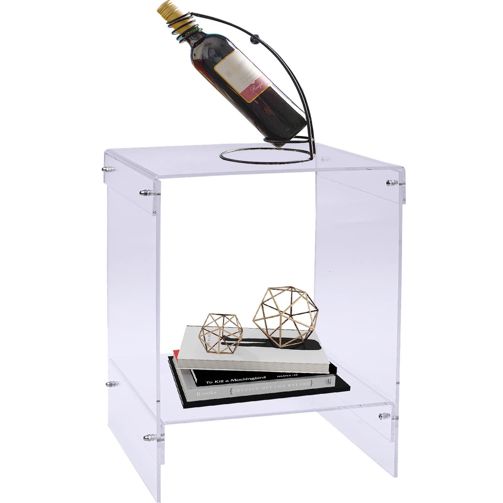 Acrylic End Table - Modern G-Shaped Side Table & Nightstand for Living Room, Bedroom & Home Office - Clear Transparent Small Table for Coffee, Reading & Workspace