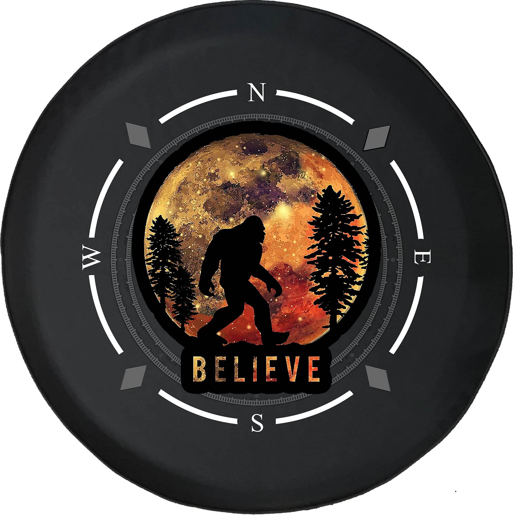 American Unlimited Spare Tire Cover with Compass Design - Bigfoot Sasquatch Wheel Cover for SUV, Trailer, RV & Most Vehicles | Durable Off-Road Accessory for Adventure & Camping Trips