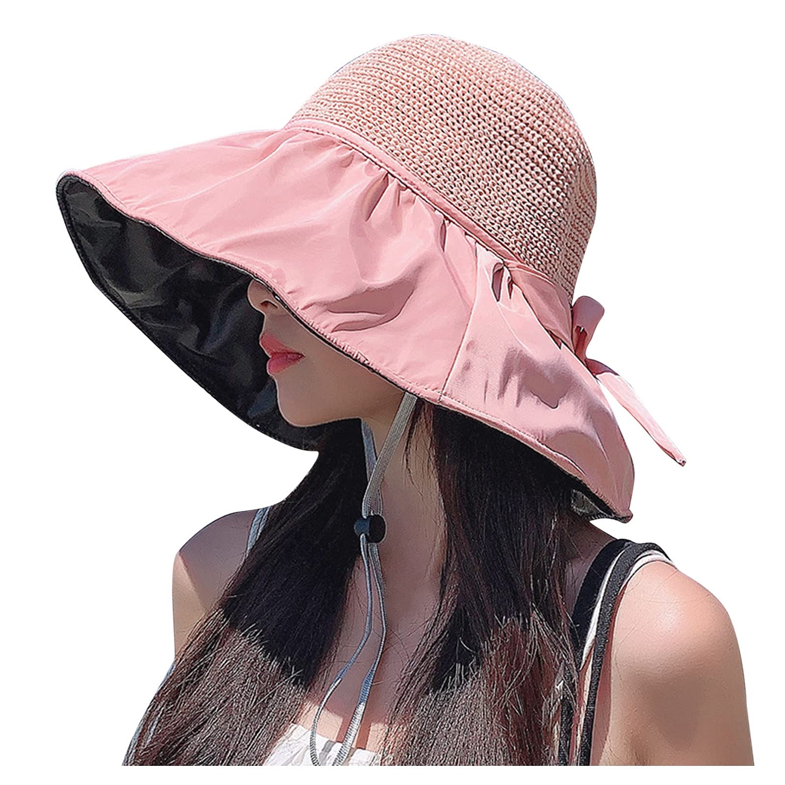 UPF 50+ Sun Protection Straw Women's Hat - Black Outdoor Baseball Cap for Women, Summer Beach, Gardening, and Casual Wear