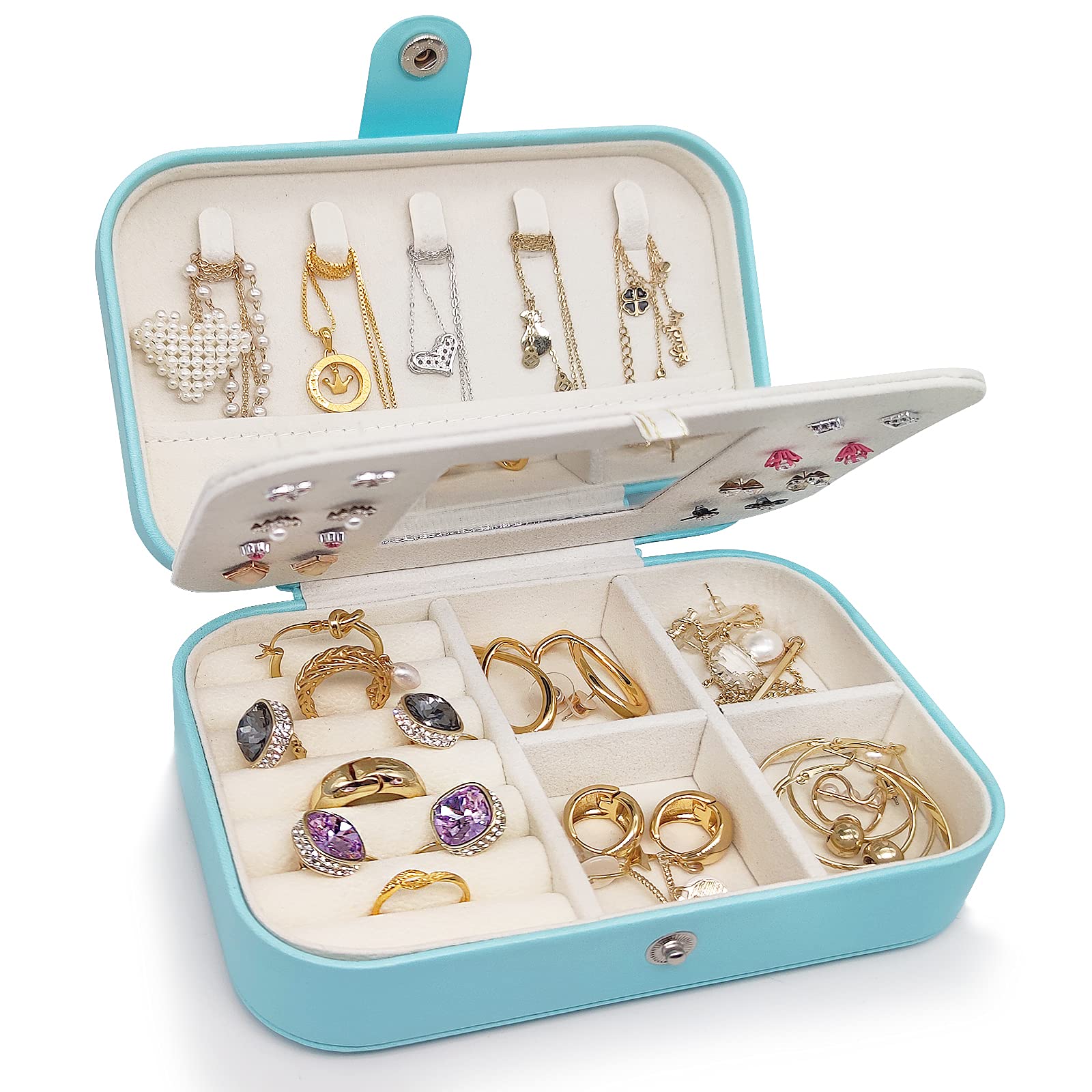 Zoe Sunny Small Jewelry Box - Mini Travel Jewelry Organizer for Rings, Earrings & Necklaces - Portable Women's Jewelry Case - Perfect Gift for Girls & Women (Blue) - Ideal for Travel, Home Storage & Gifting