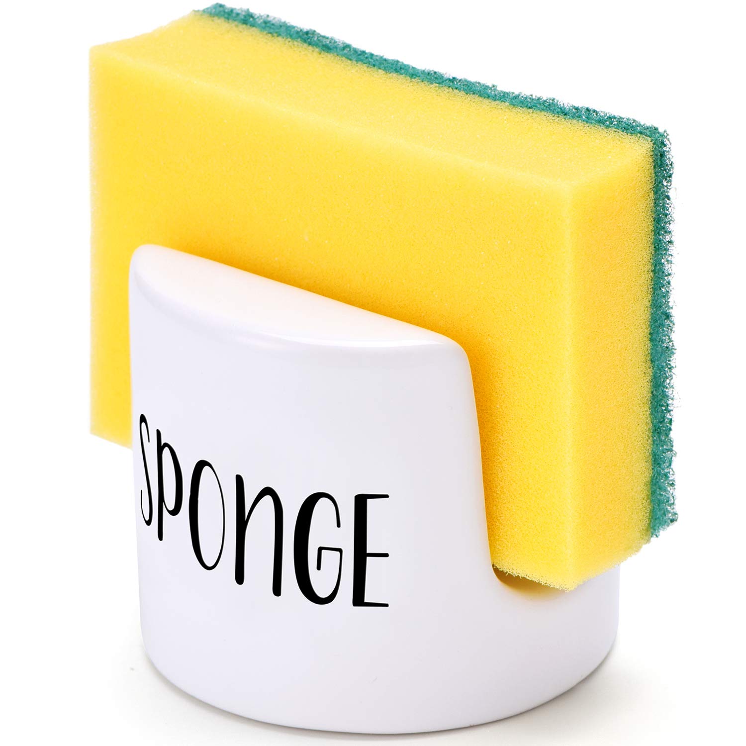 Ceramic Sponge Holder for Kitchen Sink - Rustic Farmhouse Style Countertop Decor - White Kitchen Sink Accessory | Perfect for Organizing Sponges, Soap Pads & Cleaning Tools by Your Sink
