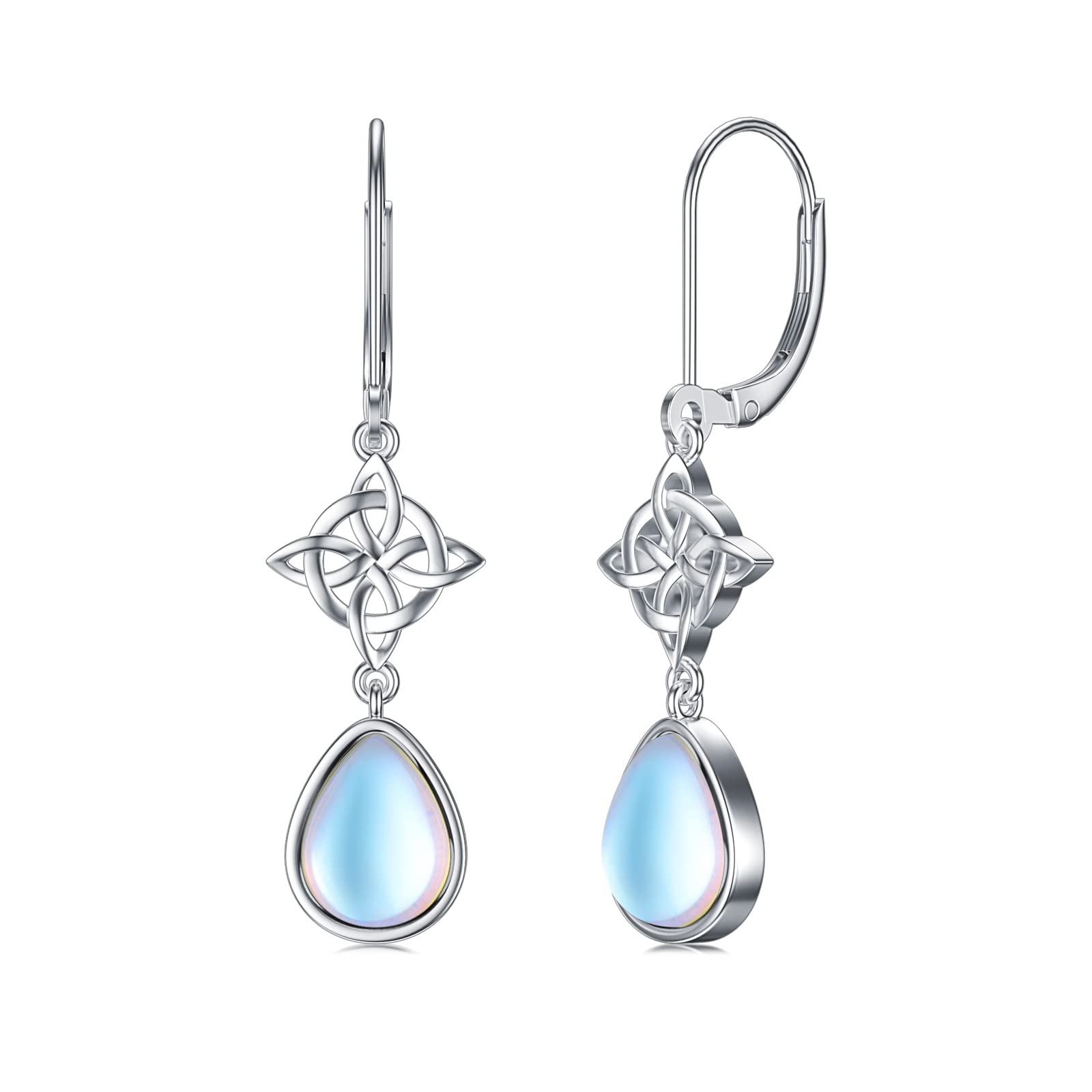 925 Sterling Silver Moonstone Drop Earrings - Sun, Star, Oval, Celtic & Lotus Designs | Dainty Minimalist Leverback Dangle Earrings for Women & Girls | Perfect for Casual Wear, Date Nights & Special Occasions
