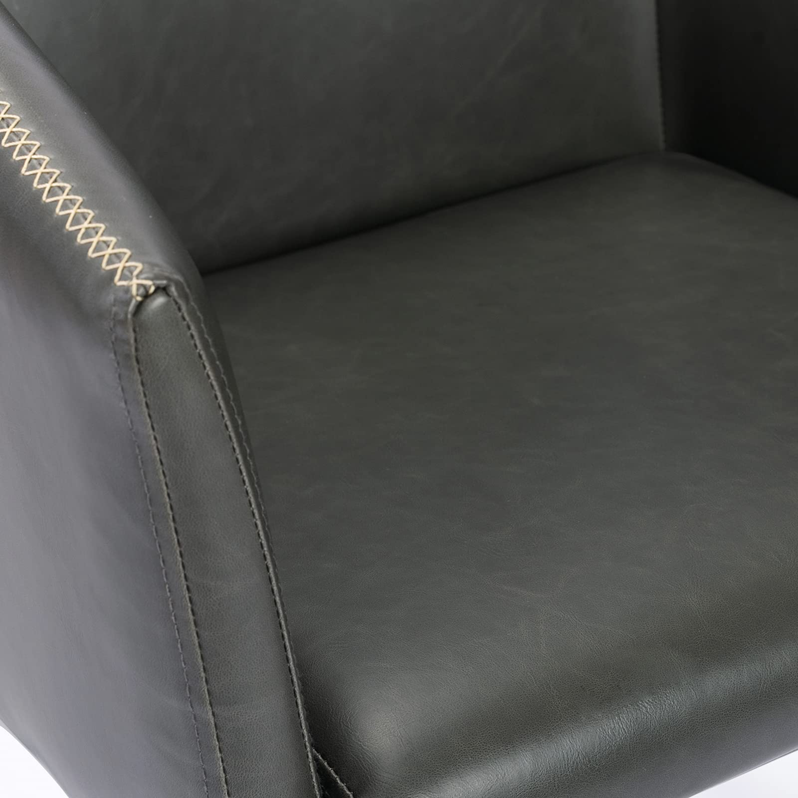 DUHOME Modern Accent Chair - PU Leather Dining Chair with Armrests, Mid Back Desk Chair for Home Office, Living Room & Kitchen - Comfortable Grey Seating for Dining, Working & Relaxing