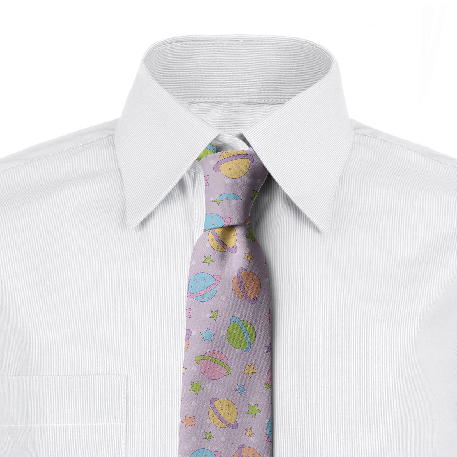 Ambesonne Men's Tie - Stylish Pastel Galactic Planets Design, 3.7