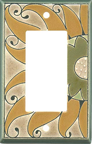 Golden Sunflower Ceramic Wall Plate | GFCI Rocker Switch Plate Cover - Decorative Electrical Outlet Cover for Kitchen, Bathroom & Living Room