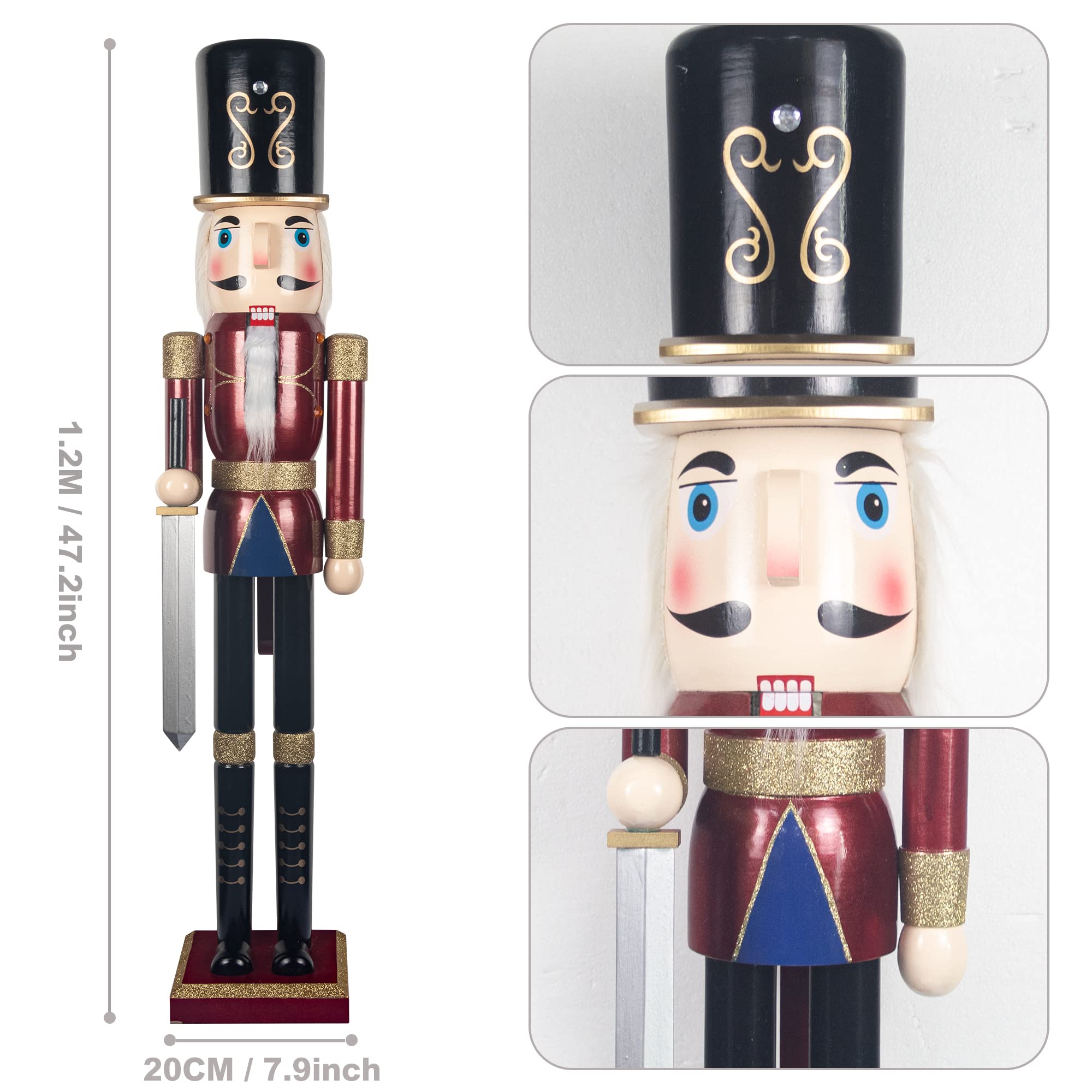 4ft Large Wooden Christmas Nutcracker Soldier Figurine - Holiday Decor for Front Door, Christmas Tree, Mantel & Fireplace - KI Store - Perfect for Festive Home & Office Decorations