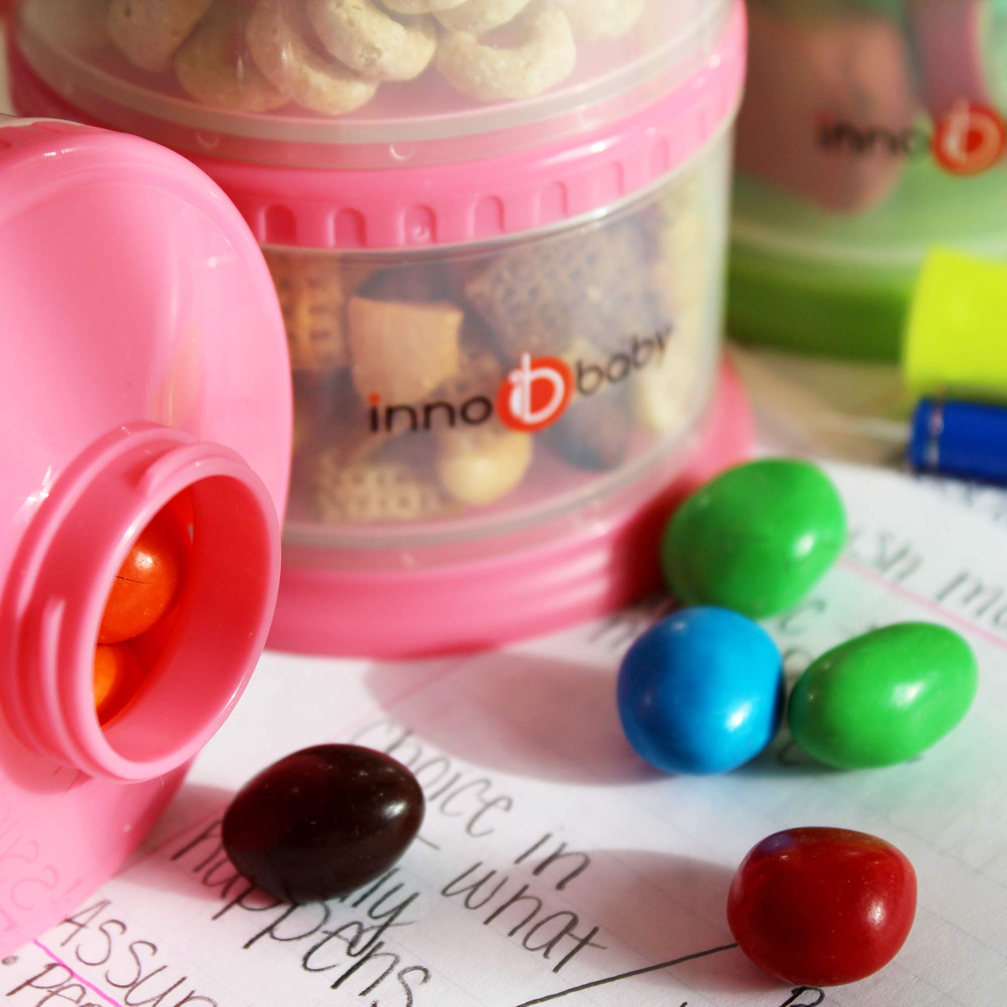 Innobaby Packin' Smart Stackable & Portable Storage System for Baby Formula, Liquids, Snacks – BPA-Free 12oz (3 Stackable Cups, Strawberry) | Perfect for Travel, Daycare & On-the-Go Feeding