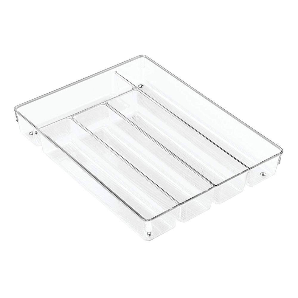 iDesign Linus Clear Acrylic 5-Section Cutlery Tray for Kitchen Drawer Organizer - Perfect for Utensil Storage & Silverware Organization in Home or Restaurant Use