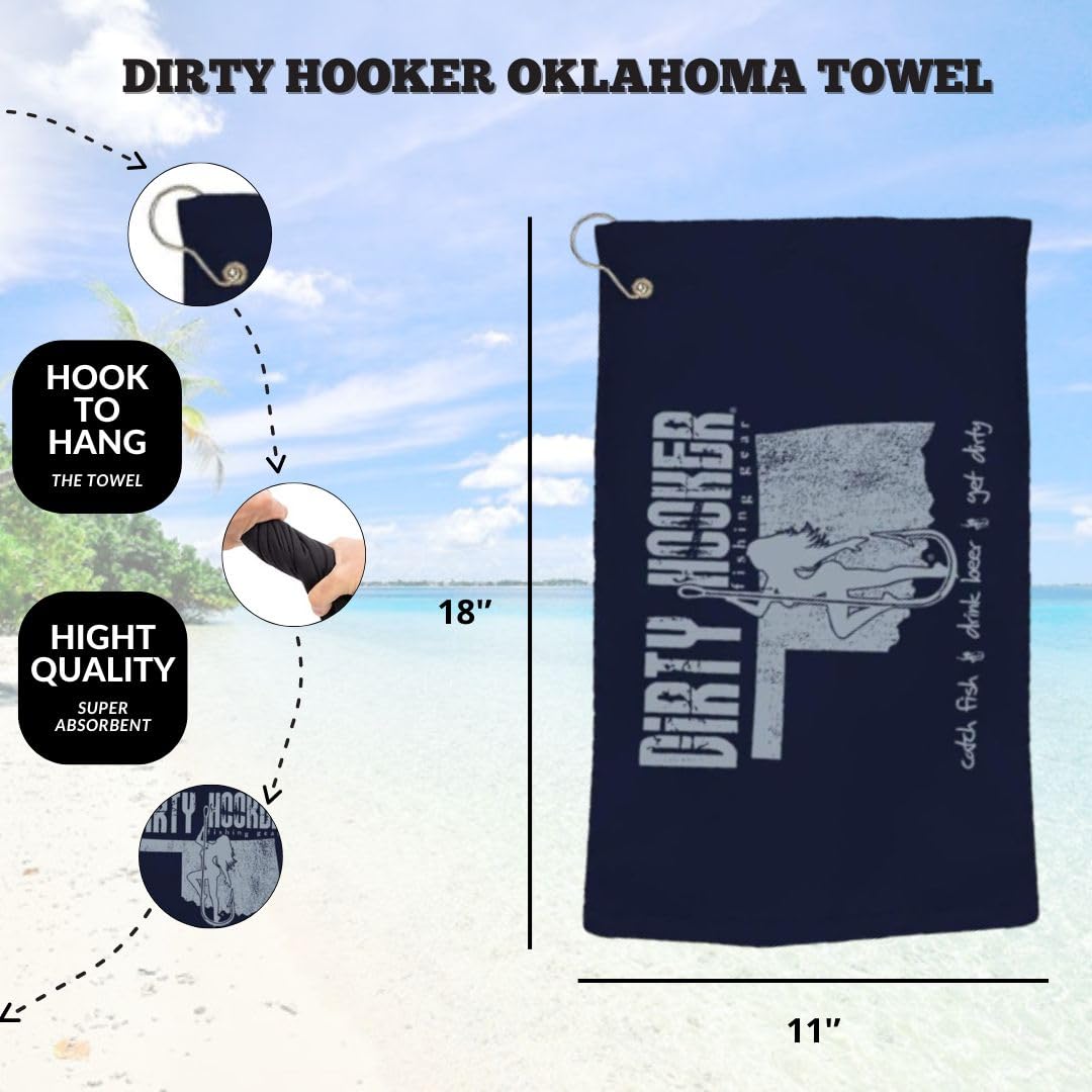 Dirty Hooker Fishing Oklahoma Logo Beach Towel - 100% Cotton Quick Dry Swim Towel for Adults & Kids - Perfect for Pool, Beach, Boat and Outdoor Activities