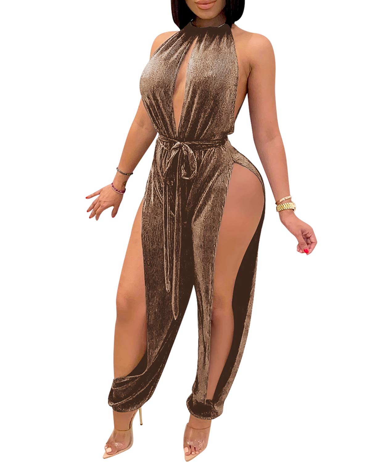 PORRCEY Women's Sexy Elegant Velvet Jumpsuit - Clubwear Night Out Bodycon Dress for Party, Evening Events & Casual Wear | Perfect for Nightclub, Cocktail Party & Date Night