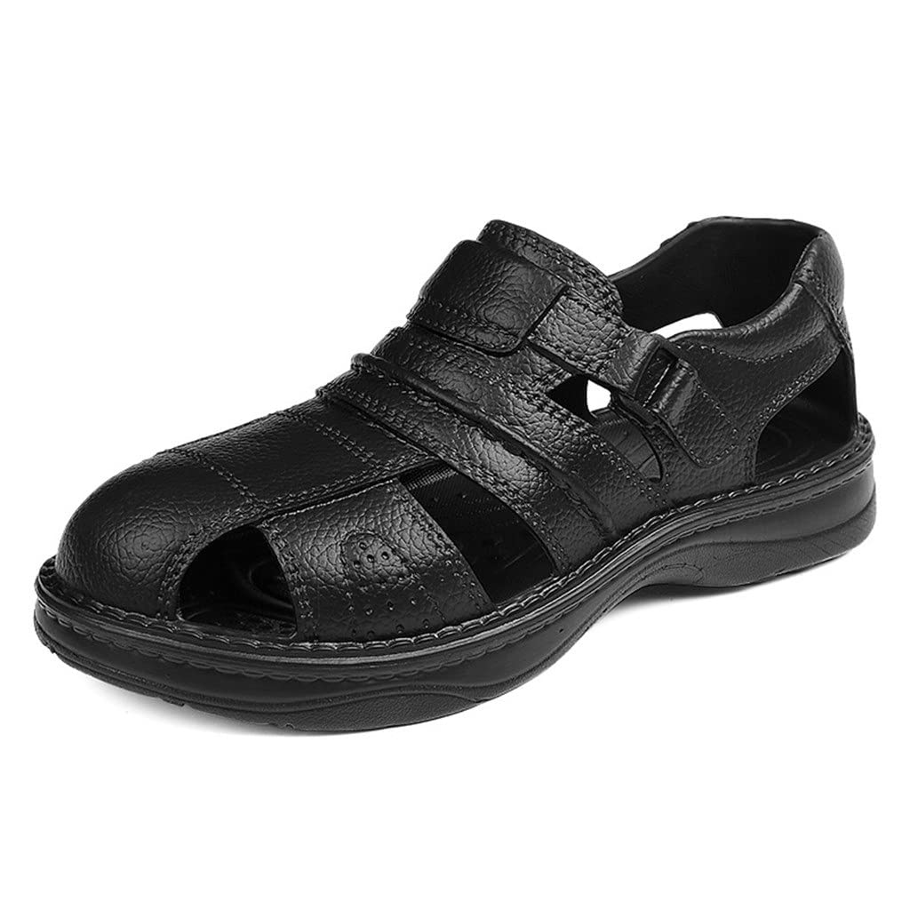 **Men's Summer Sandals - Non-Slip Outdoor Beach Shoes, PU Leather Fisherman Casual Sandals for Men (Black, Size 45) - Perfect for Beach, Pool, and Vacation Wear**