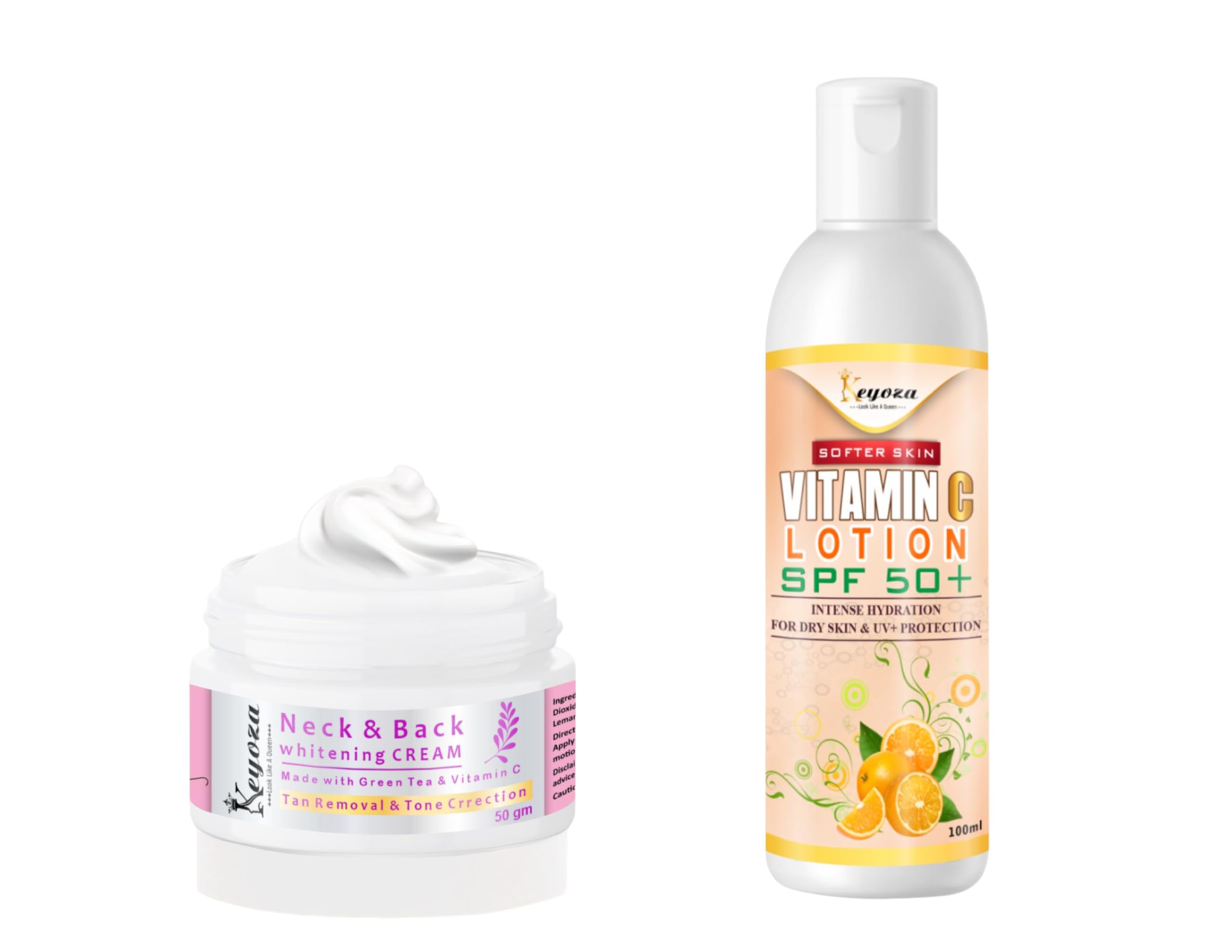 Keyoza Brightening Cream for Dark Body Parts 50g & Vitamin C Dark Spot Lotion for Face & Body 100ml - Skin Lightening Treatment for Underarms, Knees, Elbows & Hyperpigmentation